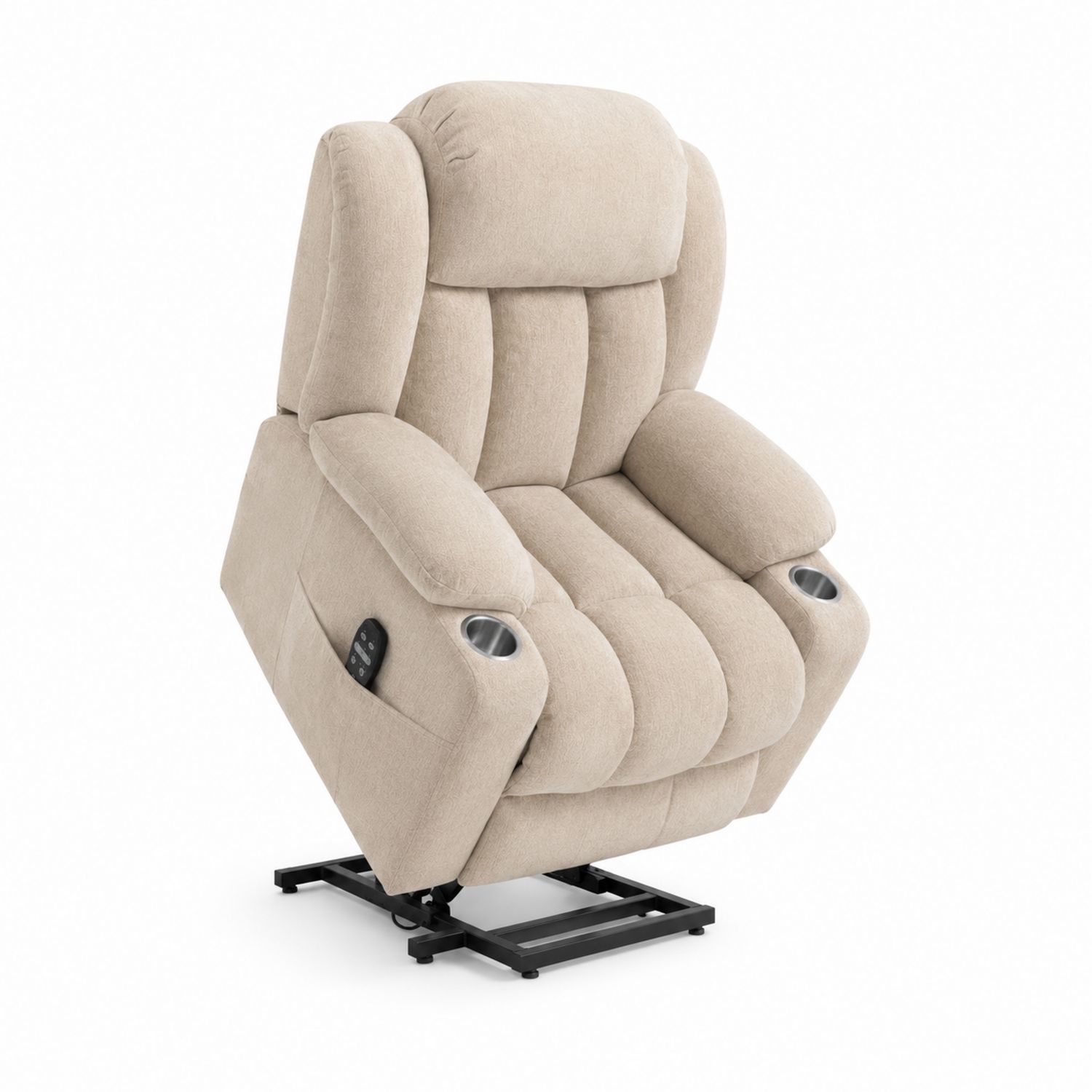 Poltrona Reclinabile in Tessuto Beige con Porta Bicchieri