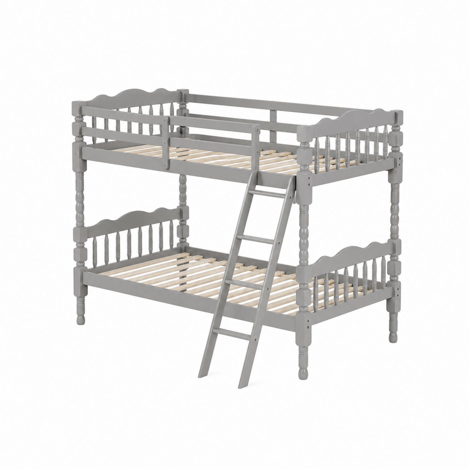 Letto a castello in legno con scala e protezioni Grigio
