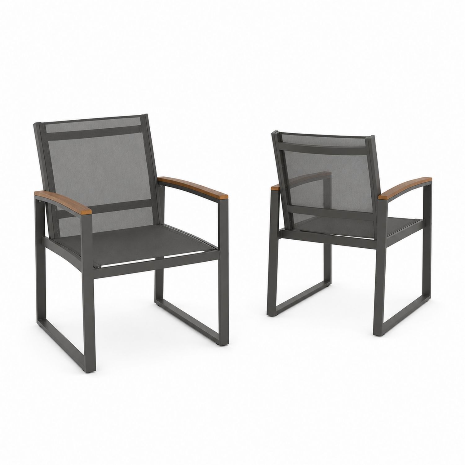 Set di 2 sedie da esterno in metallo con braccioli in legno di teak Nero