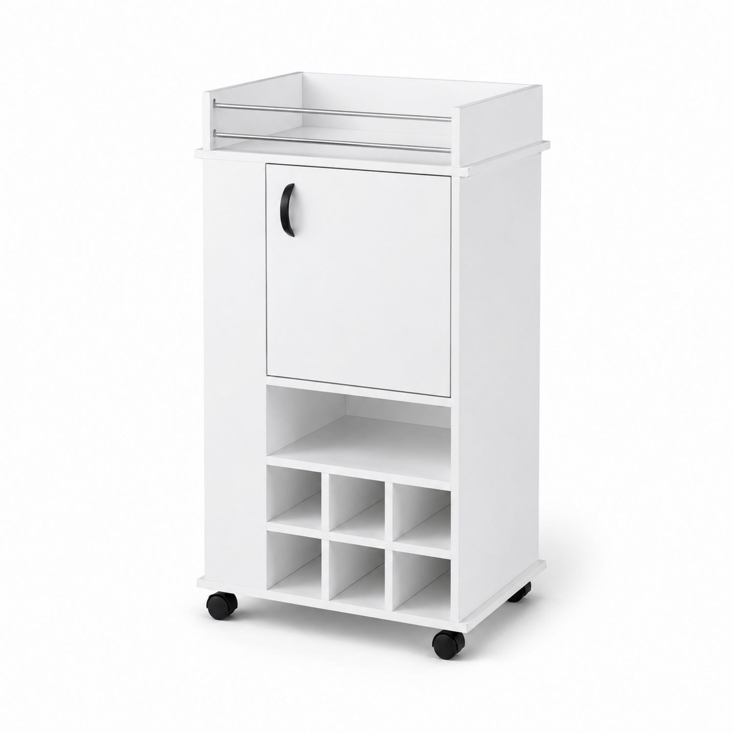 Carrello portabottiglie in MDF bianco con scomparto e ripiani
