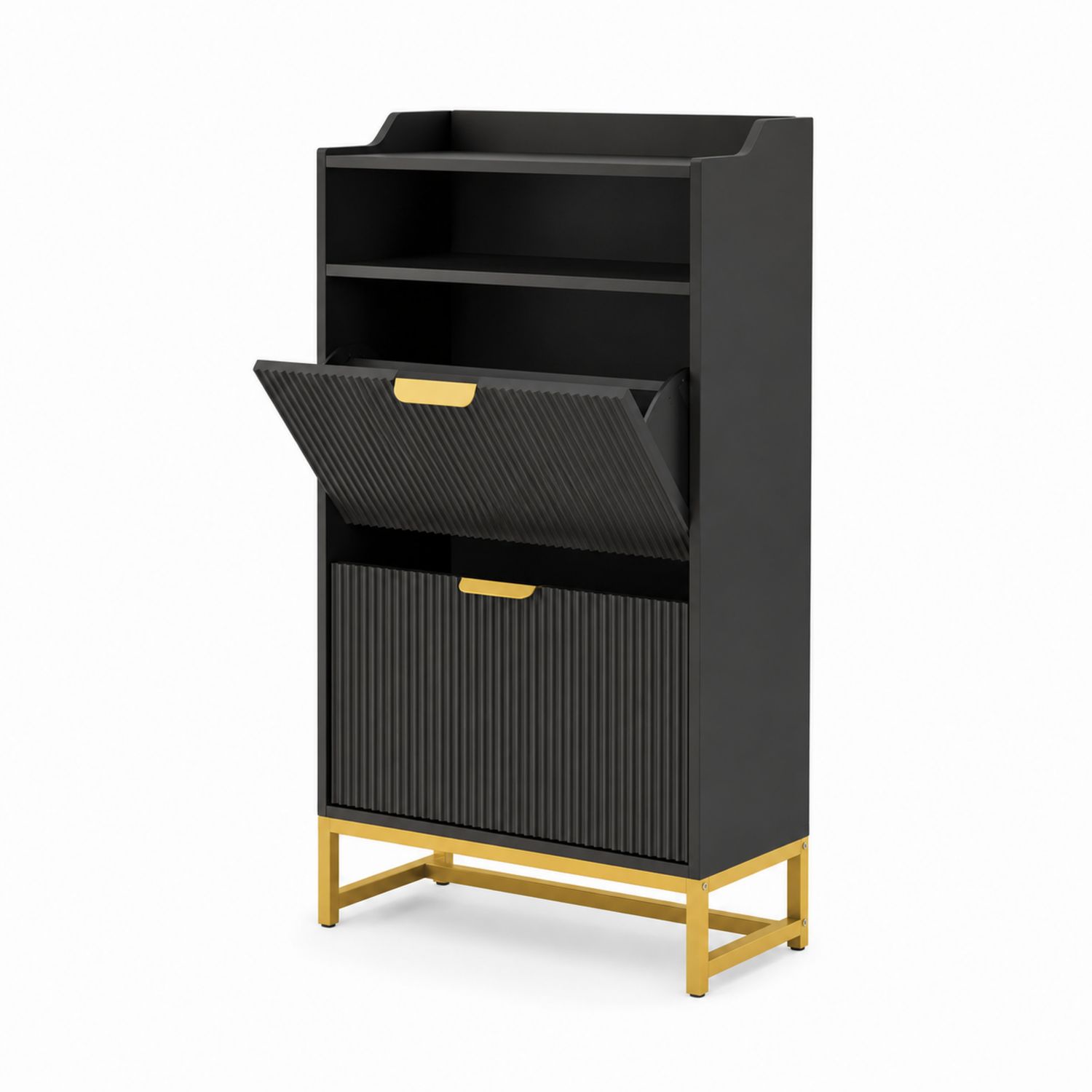 Mobili Porta Scarpe in MDF Nero e Metallo Dorato 130x60x25 cm