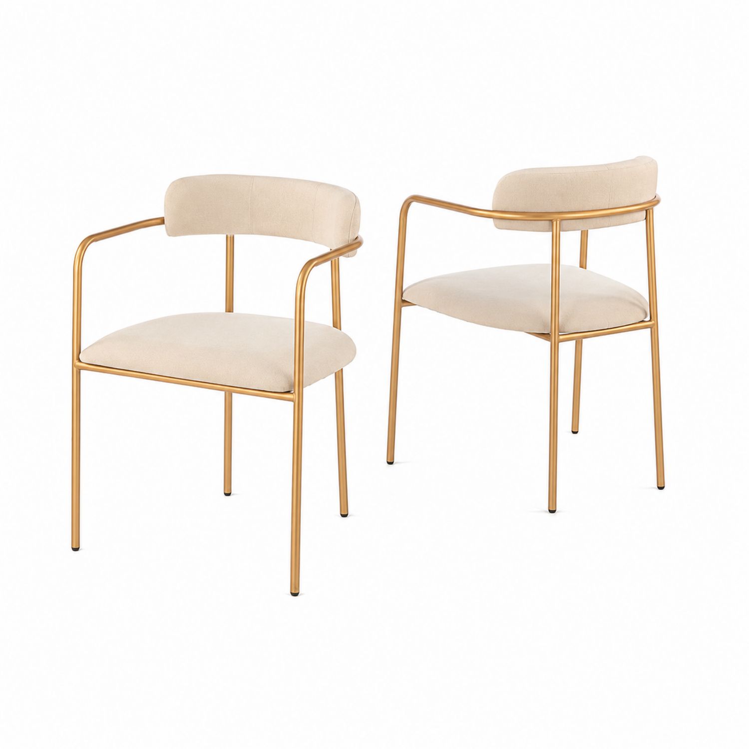Set di 2 Sedie in Metallo con Rivestimento in Tessuto Beige