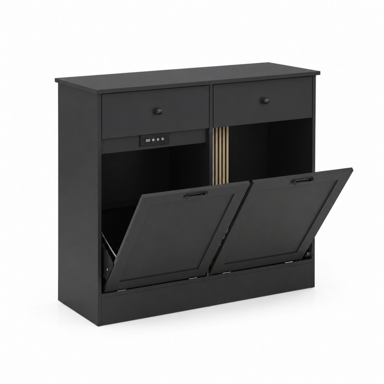 Credenza in Legno MDF Nera con Cassetti e Ante a Ribalta