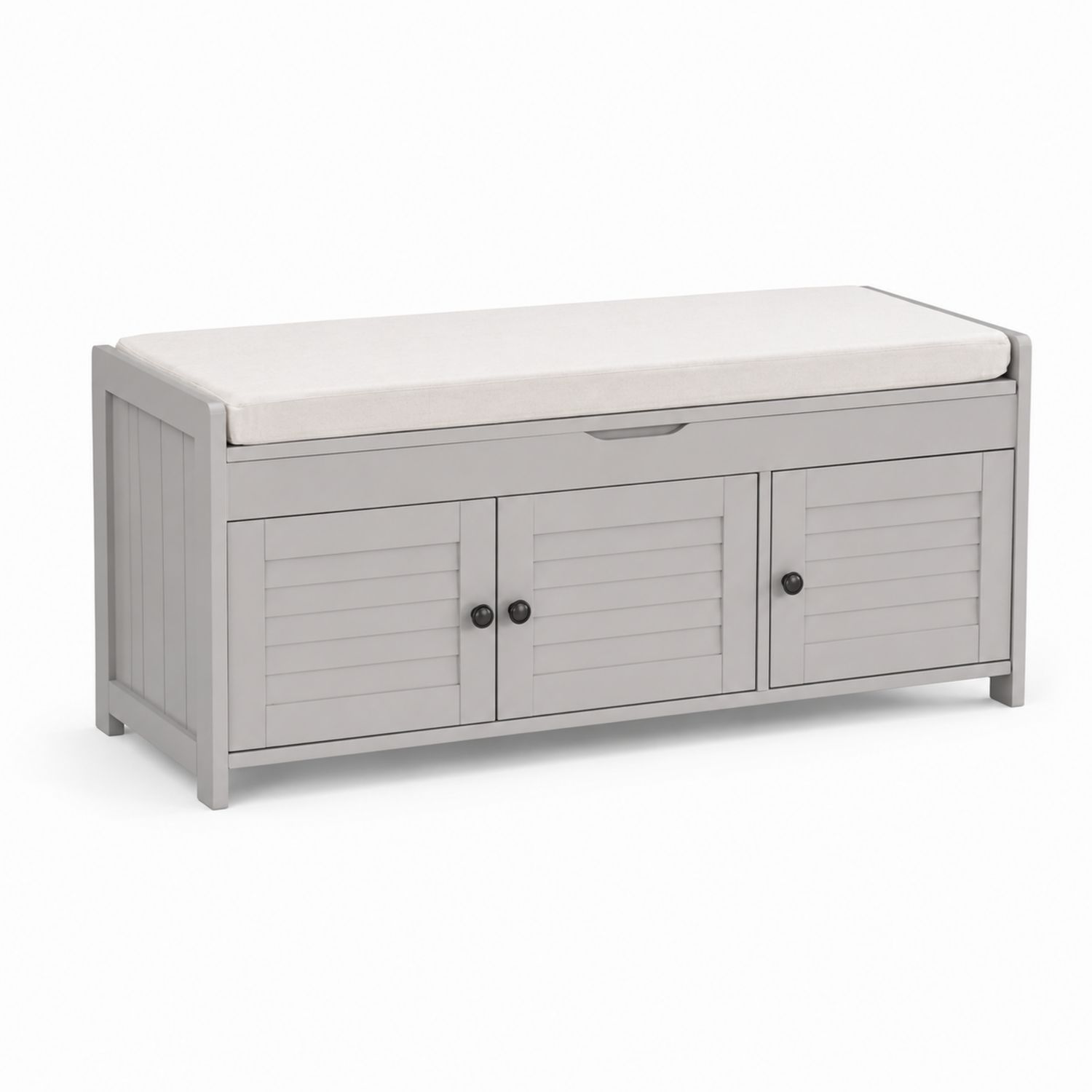 Panca con cuscino rimovibile in legno e MDF grigia