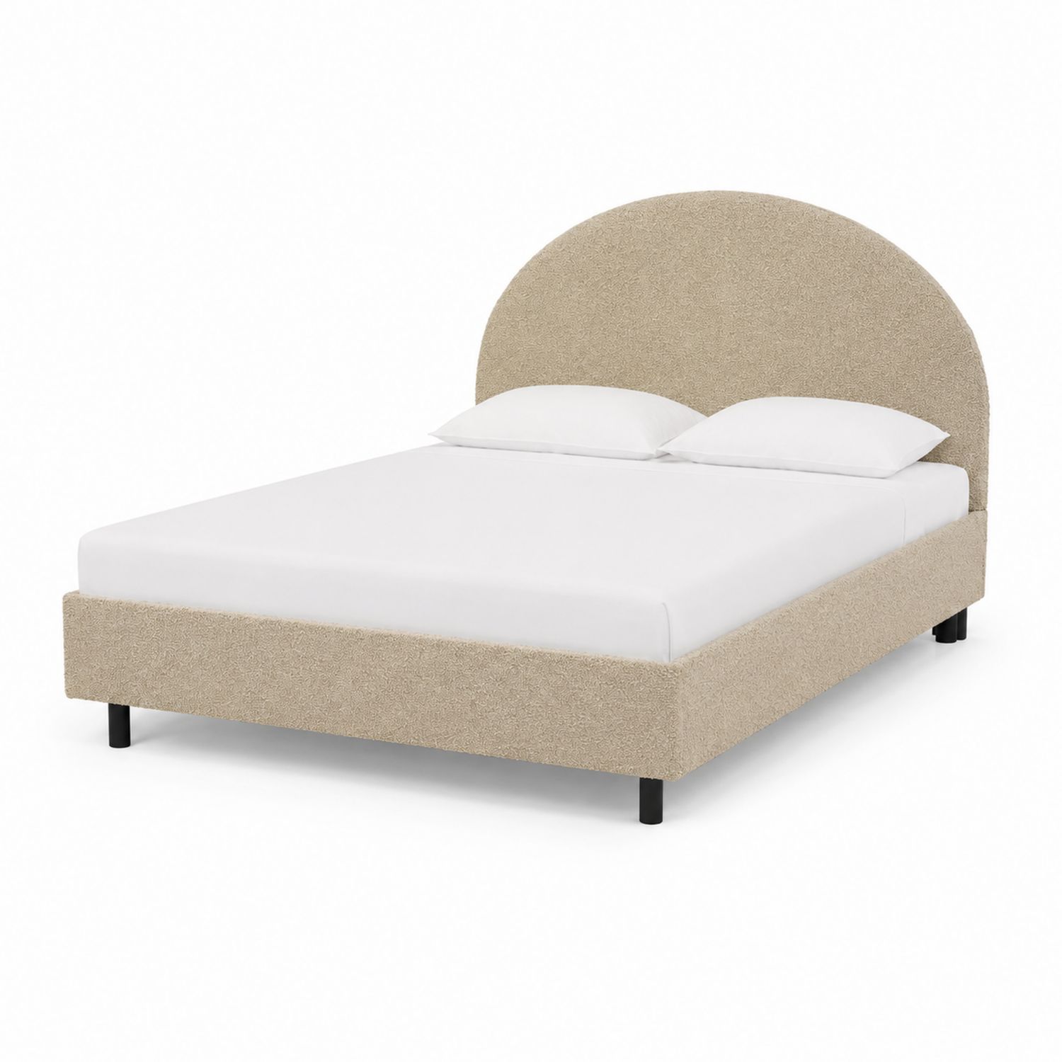Letto matrimoniale imbottito bouclé beige con testiera curva