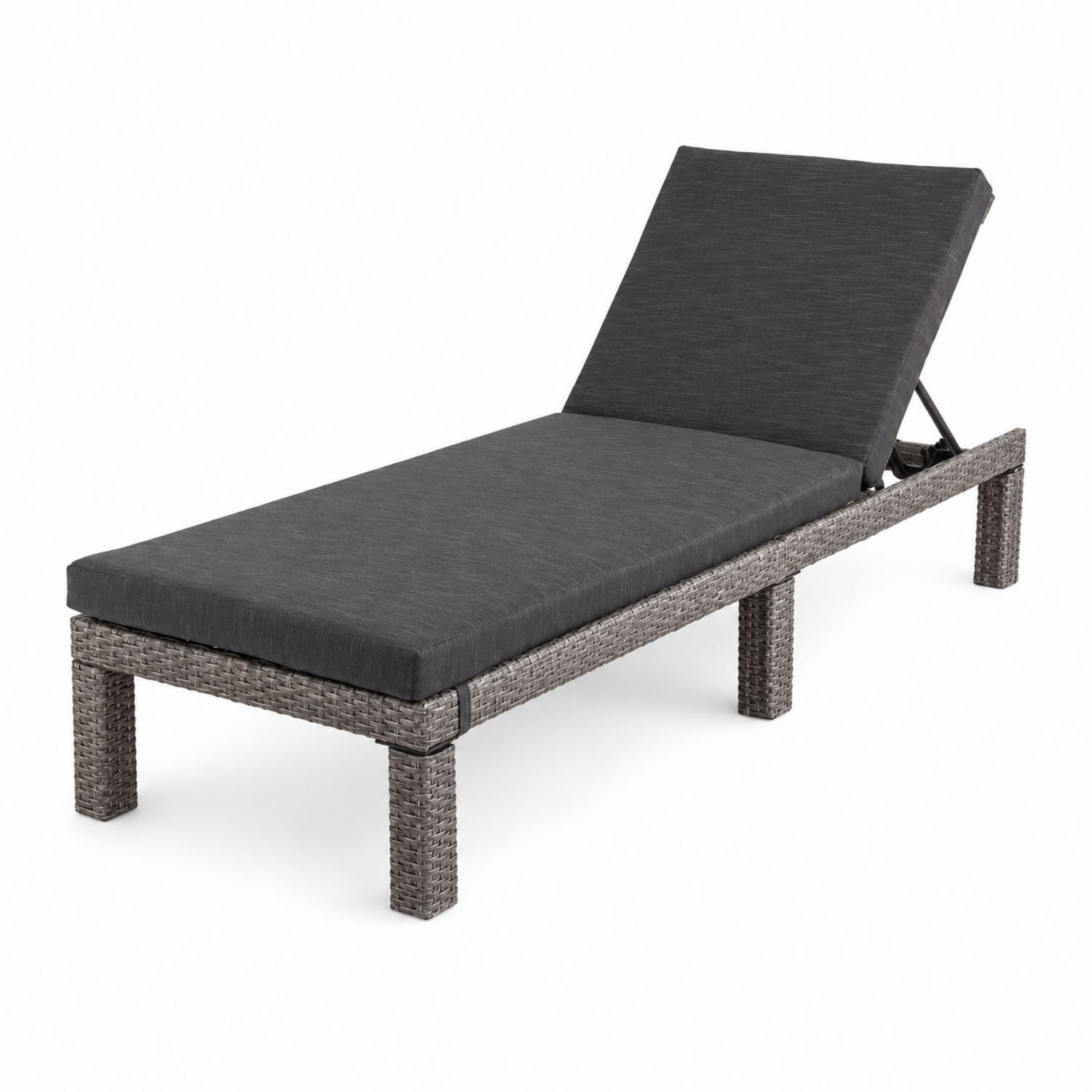 Lettino prendisole rettangolare in rattan con cuscino in tessuto poliestere grigio