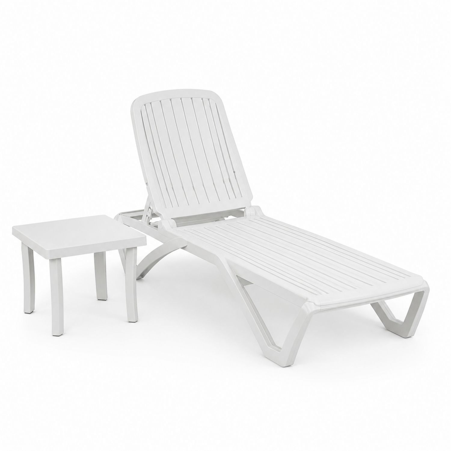 Set Sdraio e Tavolino da Esterno in Plastica Bianco