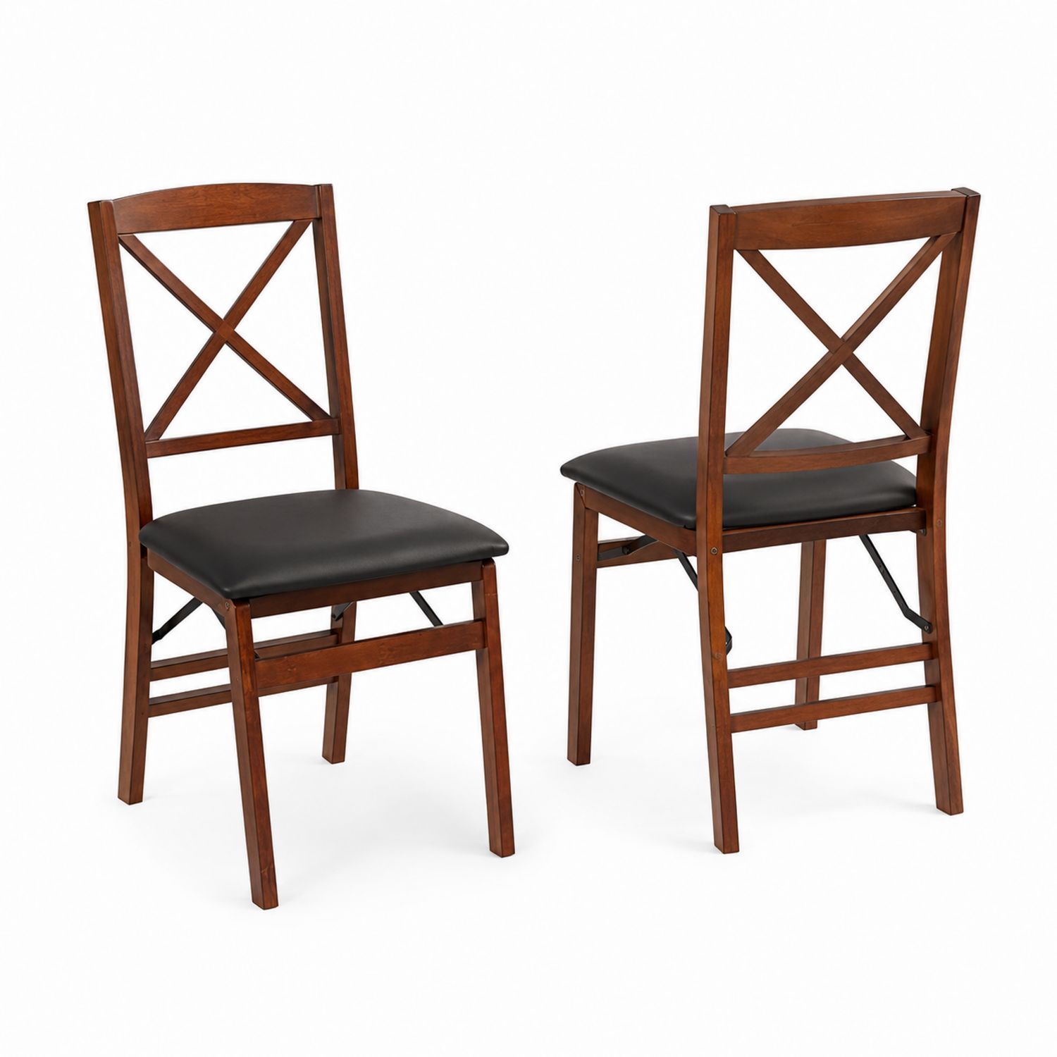 Set di 2 sedie in legno con seduta in pelle sintetica nera