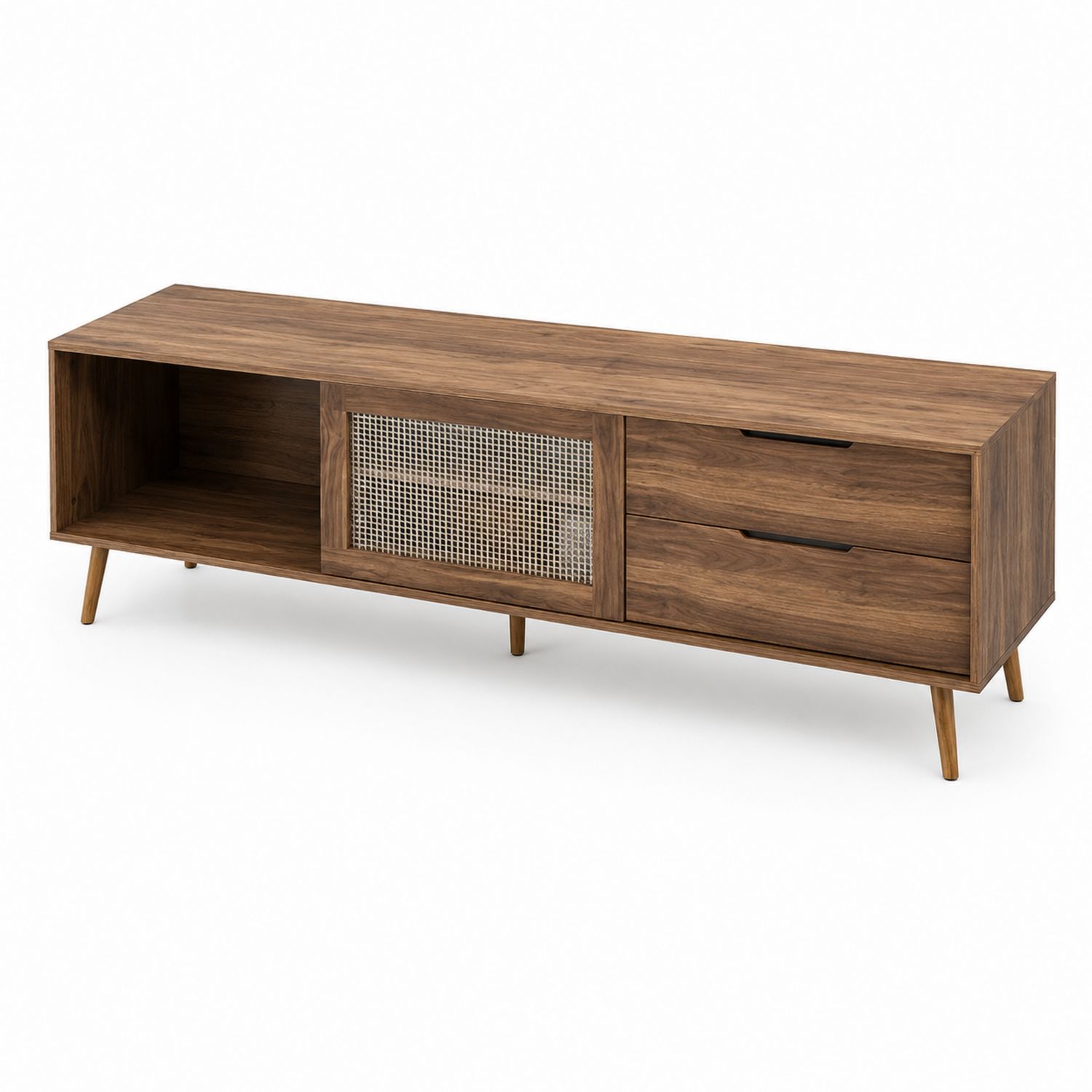 Mobile TV in legno di noce e rattan