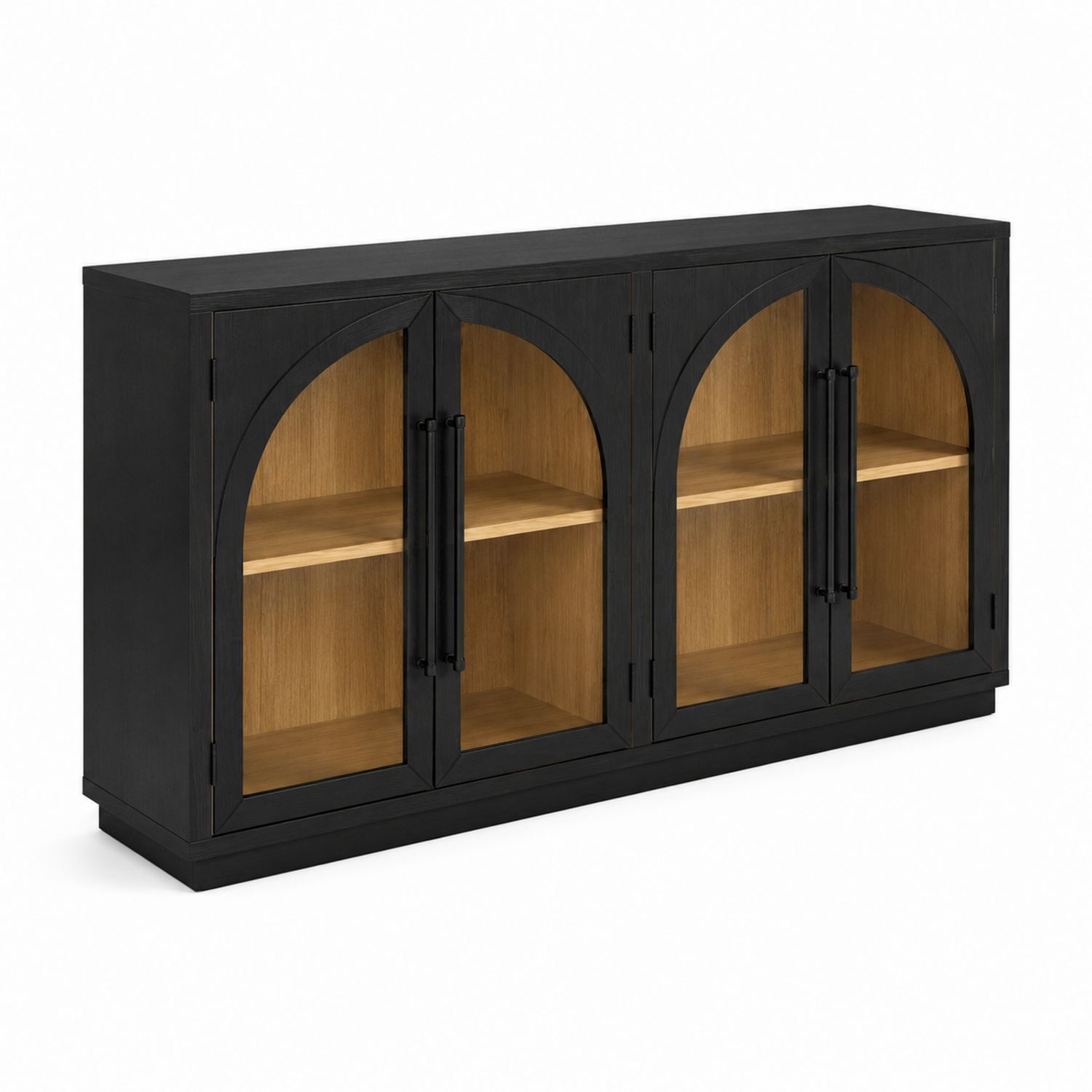 Credenza in Legno Massello Nero e Rovere con Ante in Vetro