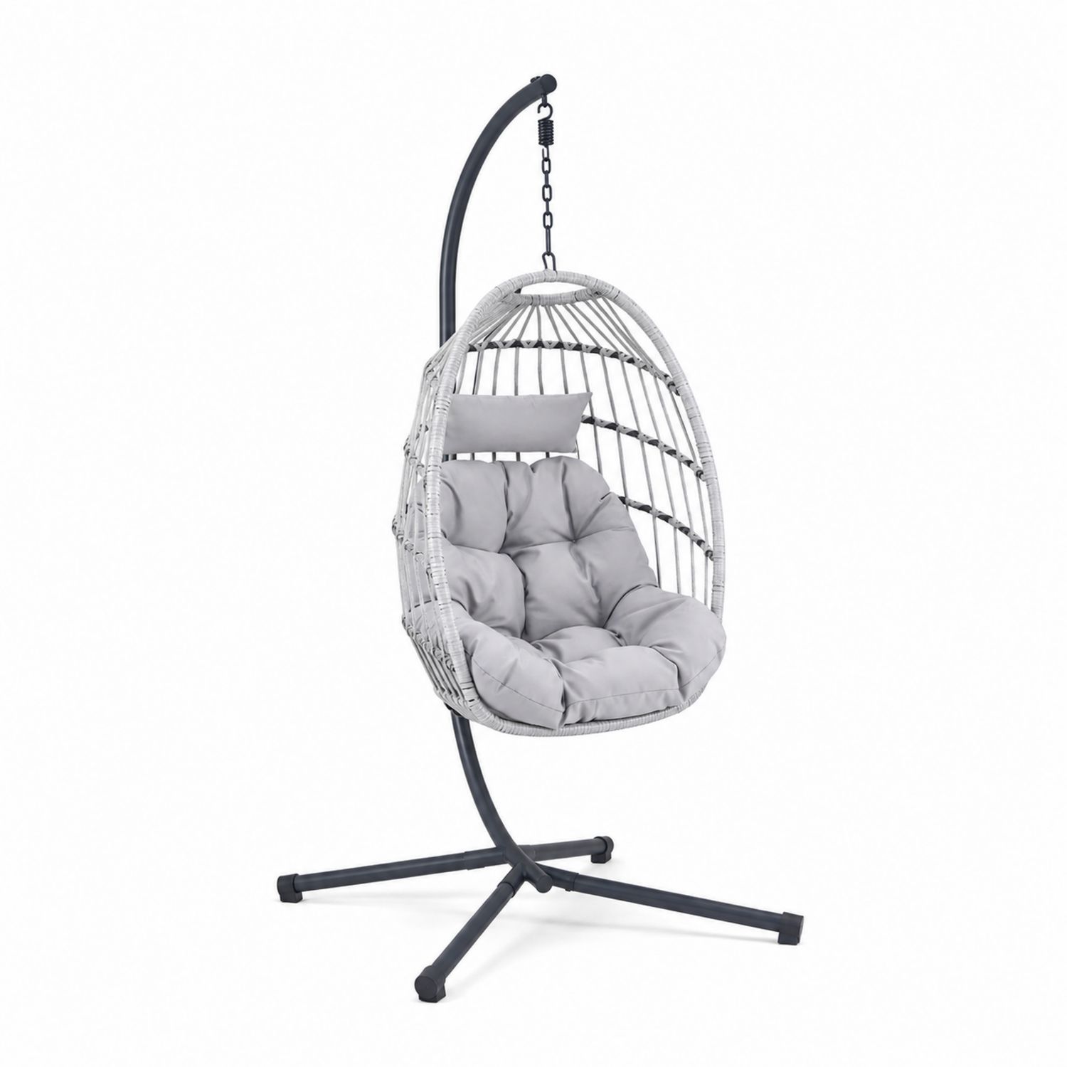 Sedia Sospesa in Rattan Sintetico con Supporto in Acciaio Grigio