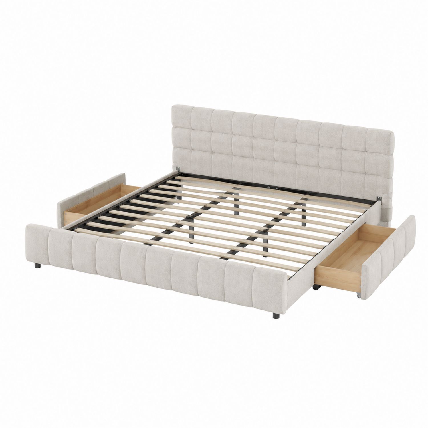Letto Matrimoniale 160x200 cm con Contenitore in Tessuto Beige