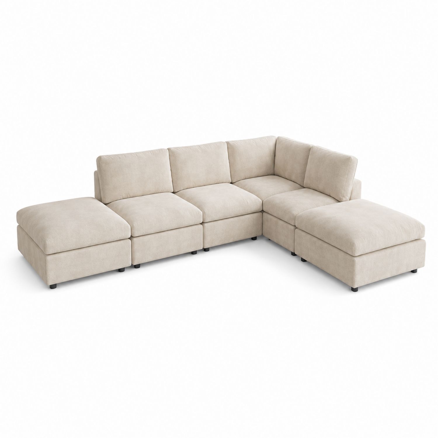Divano angolare modulare in tessuto beige