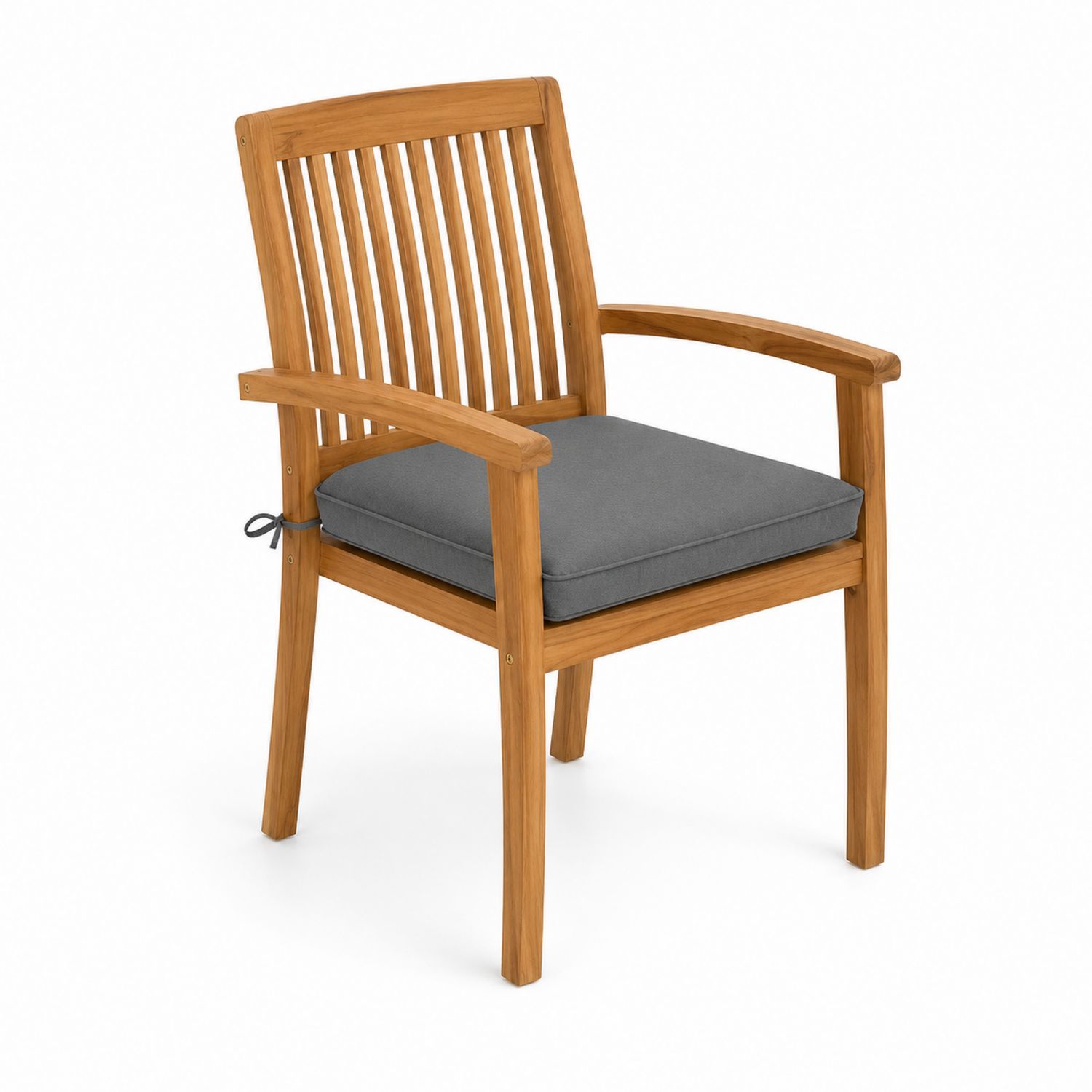 Sedia da giardino in legno con cuscino in poliestere grigio