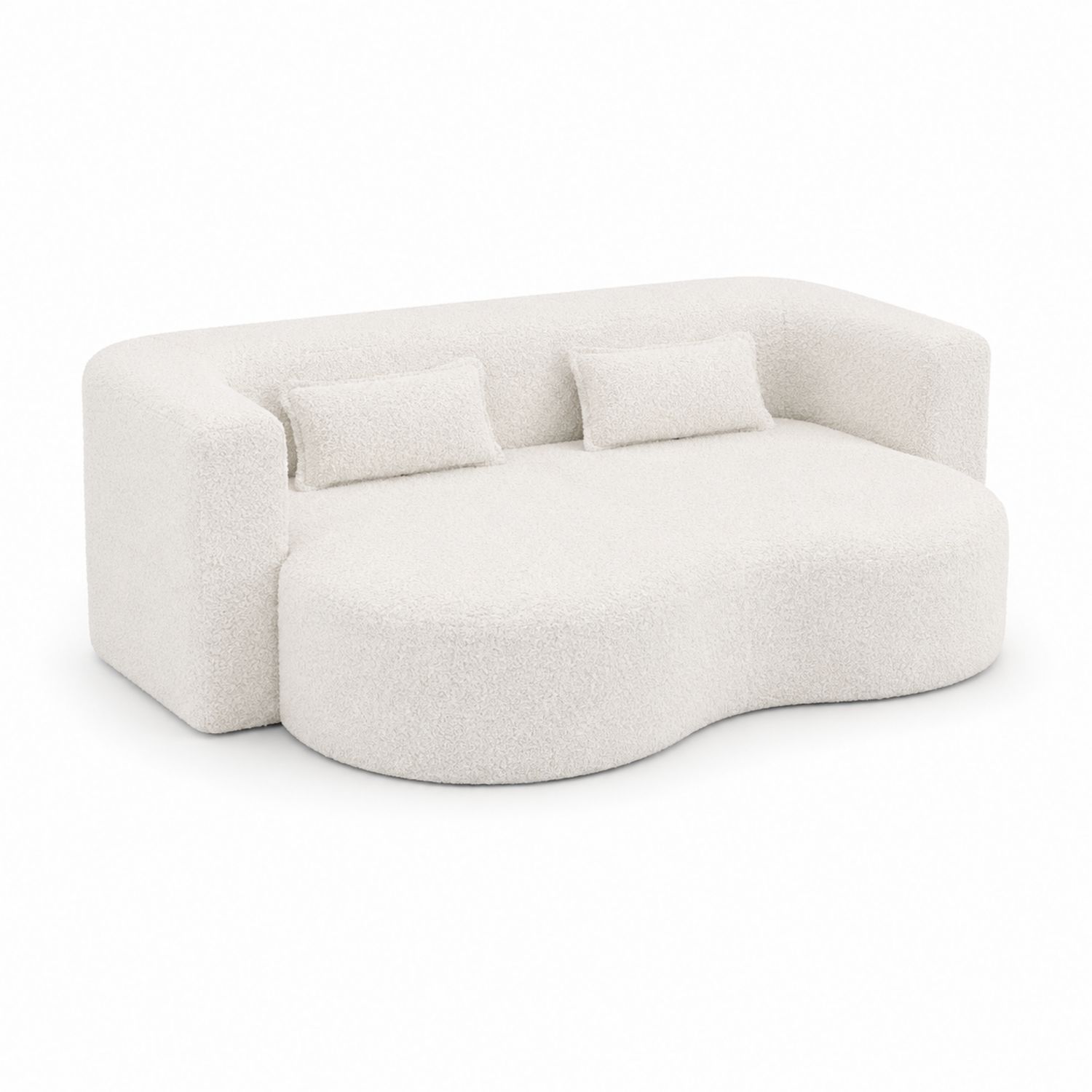 Divano Organico in Tessuto Bouclé Bianco con Cuscini