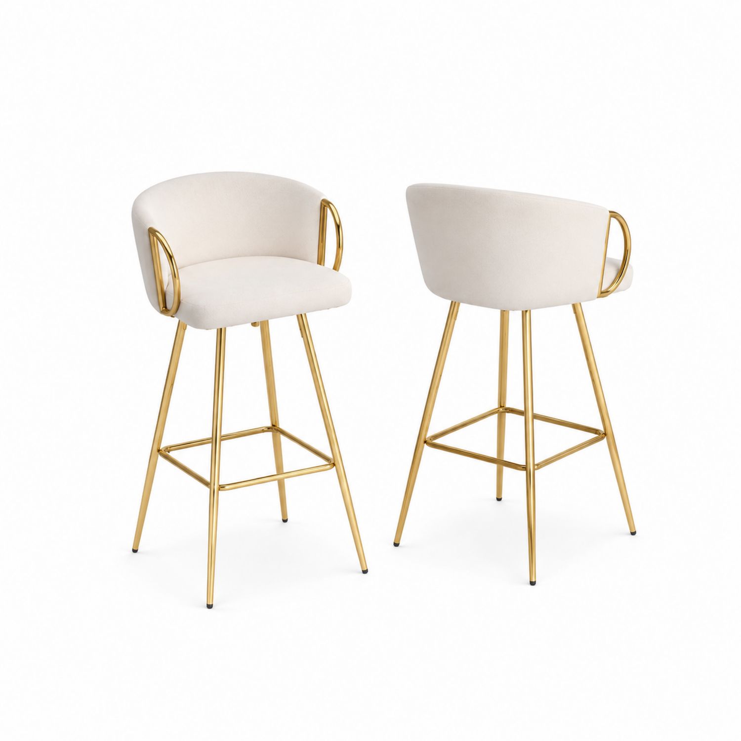 Set di 2 sgabelli da bar in tessuto crema e gambe in metallo dorato