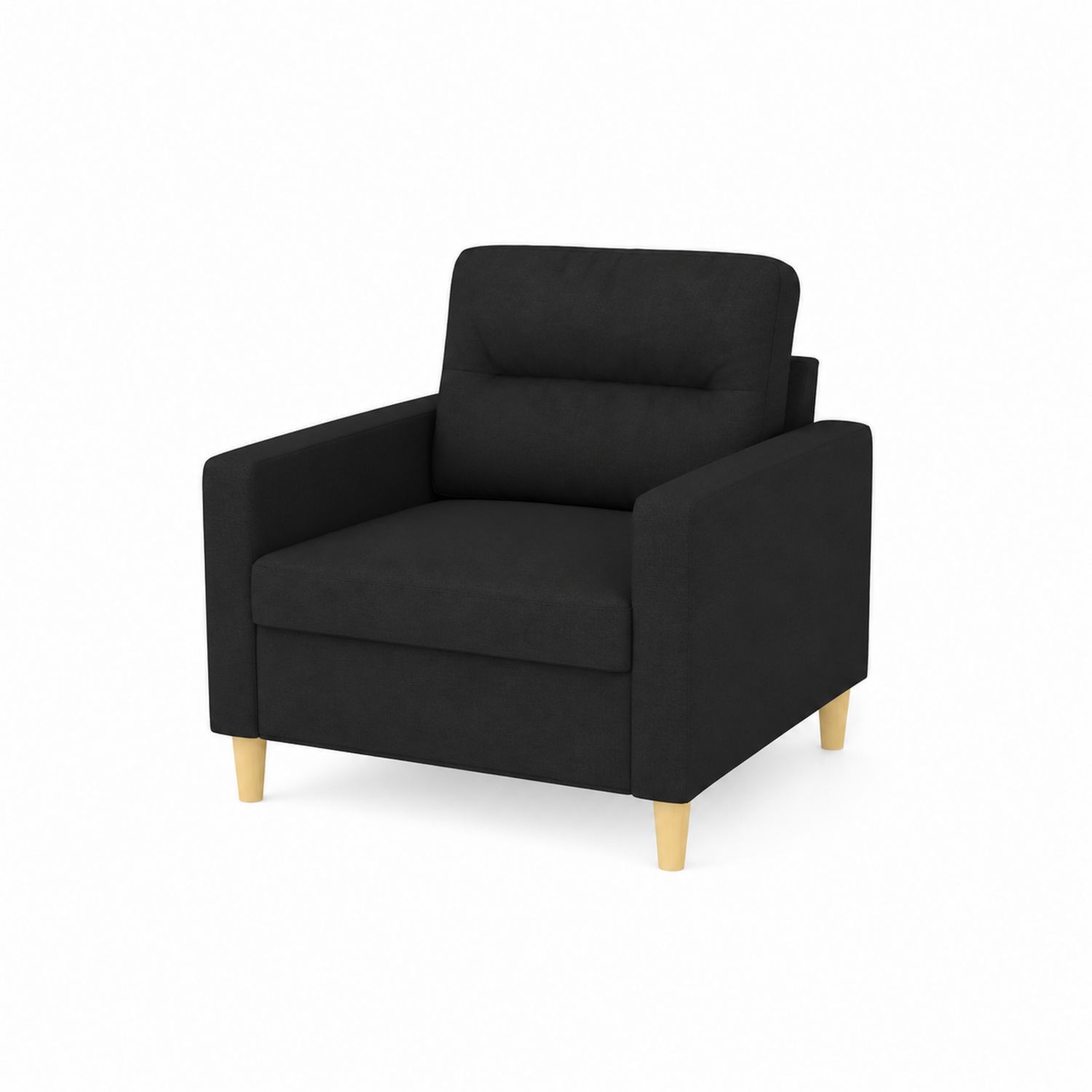 Poltrona in tessuto nero con gambe in legno