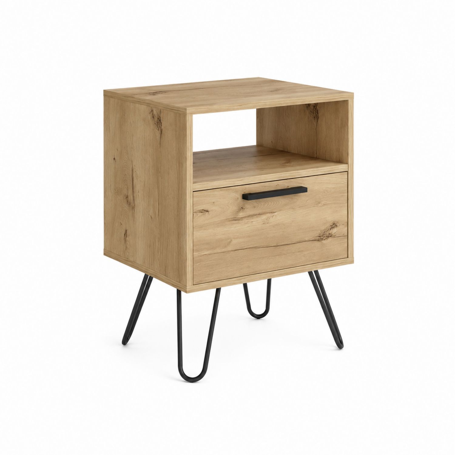 Comodino in Legno con Cassetto e Gambe in Metallo