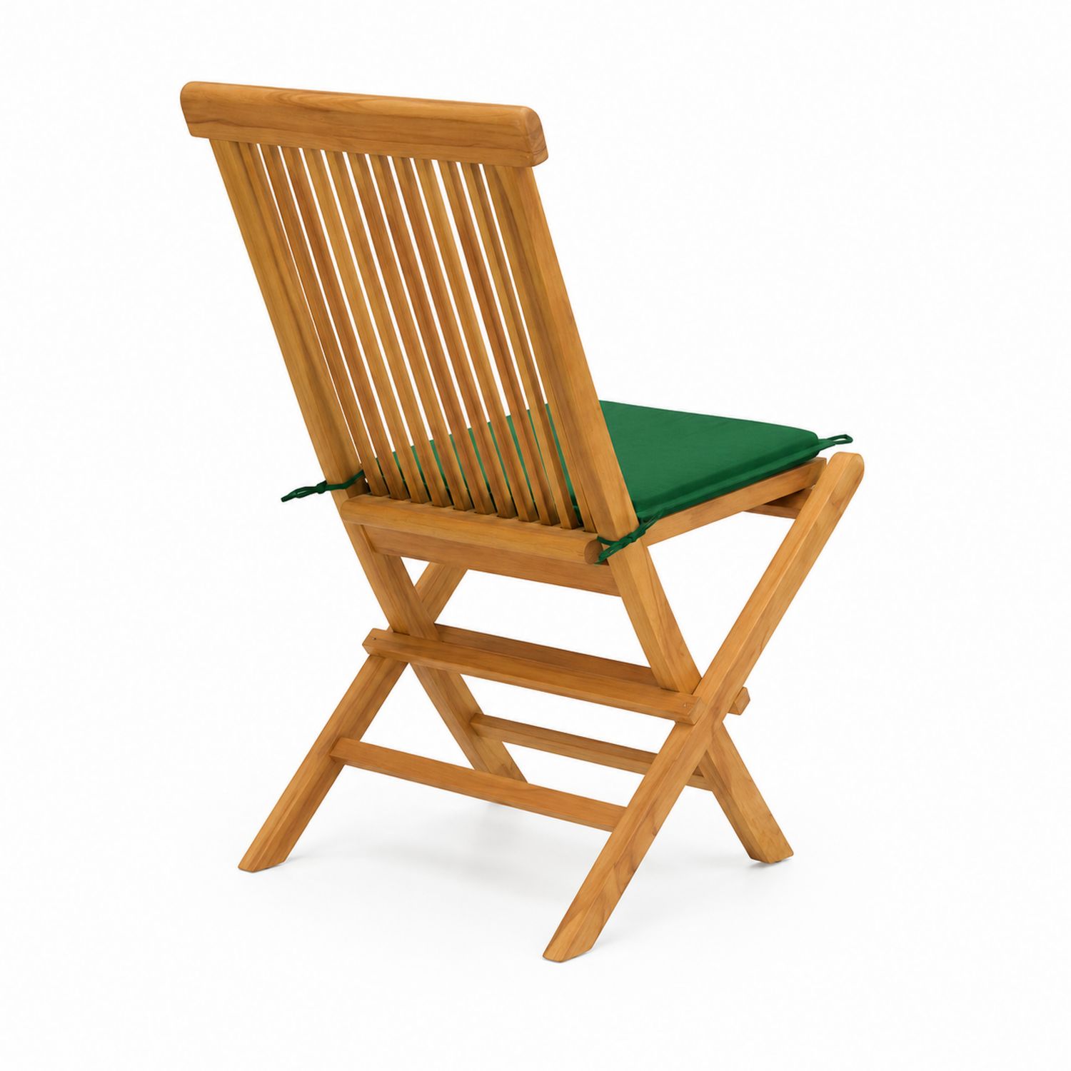 Sedia pieghevole in legno di teak con cuscino verde
