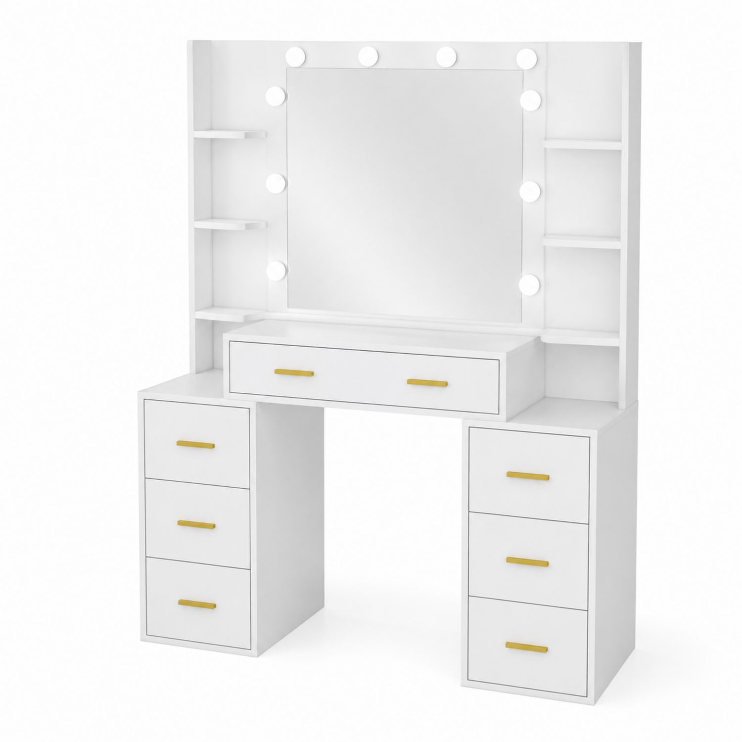 Toeletta da Trucco con Specchio e Luci LED in Legno Bianco