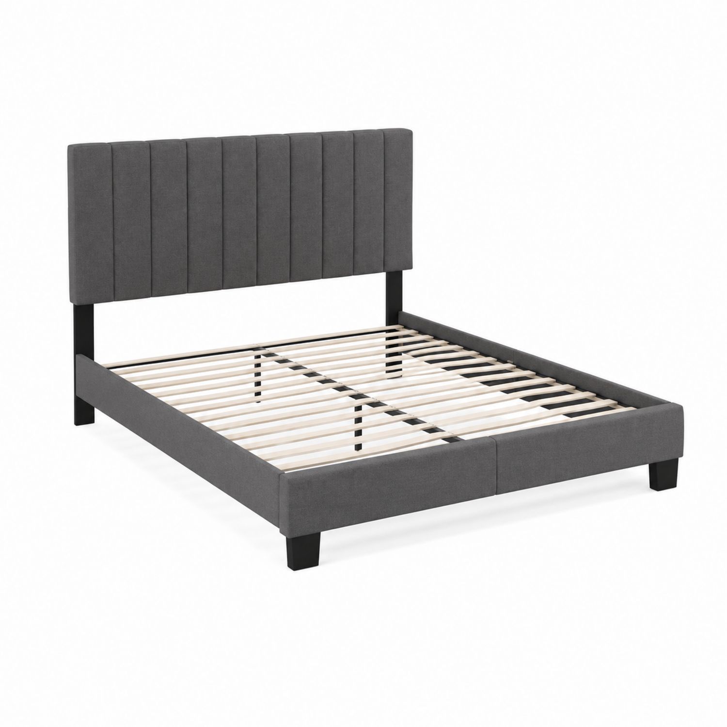 Letto matrimoniale con testiera imbottita in stoffa legno grigio 160x200 cm