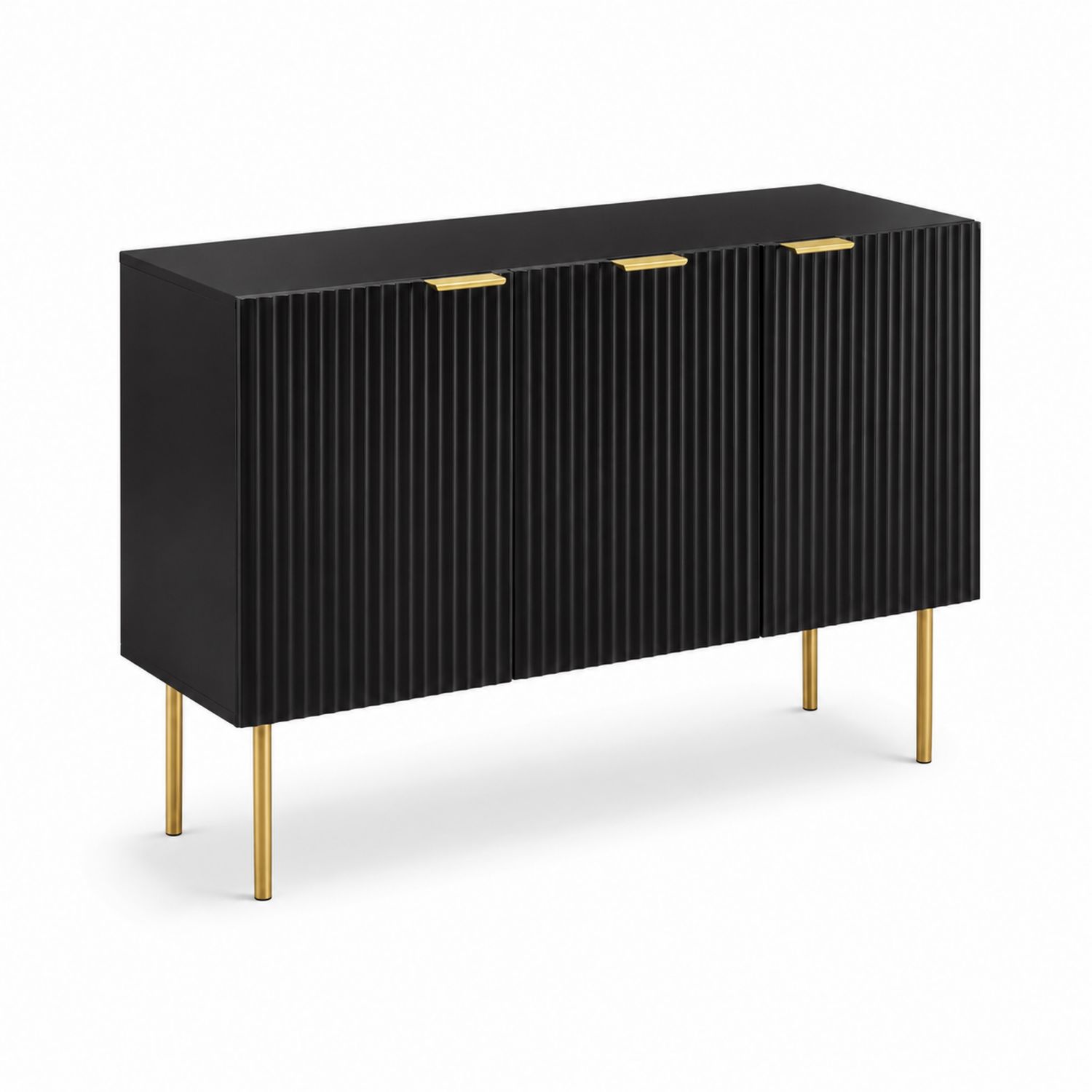 Credenza nera in MDF con gambe dorate 120x40x80 cm