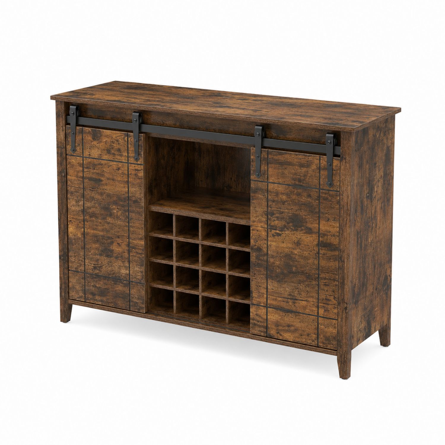 Credenza da Bar in Legno con Ante Scorrevoli e Portabottiglie