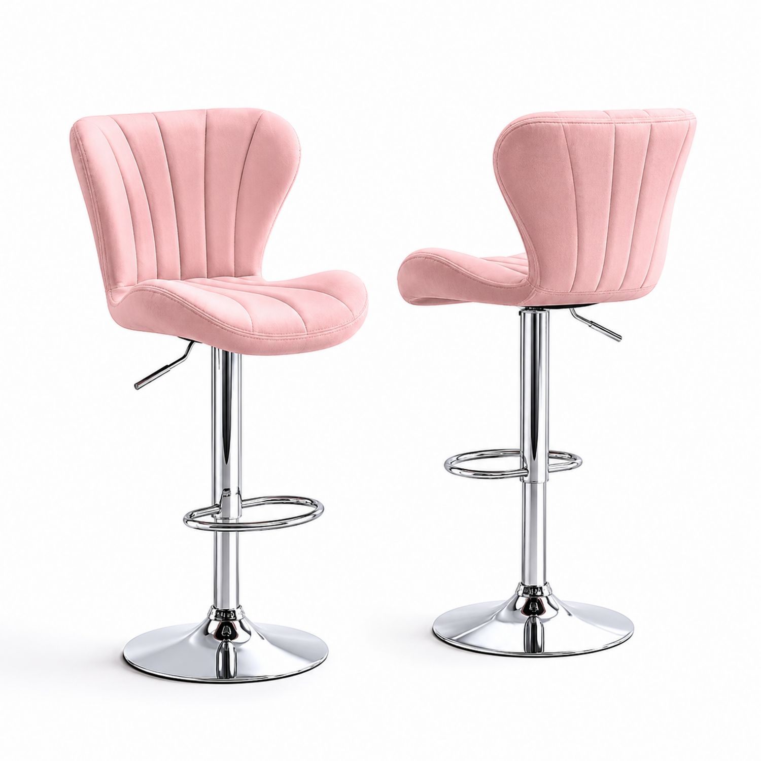 Sgabelli da bar in velluto rosa con base in metallo, set di 2