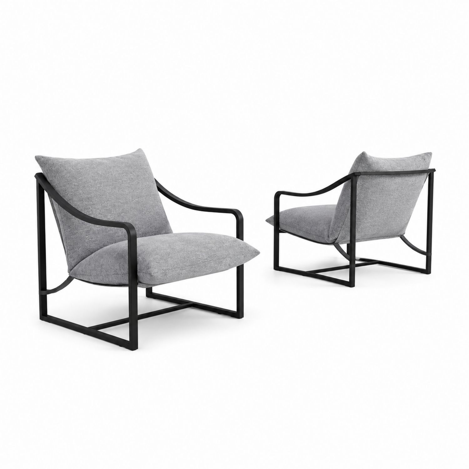 Set di 2 Poltrone in Tessuto Grigio con Struttura in Metallo Nero