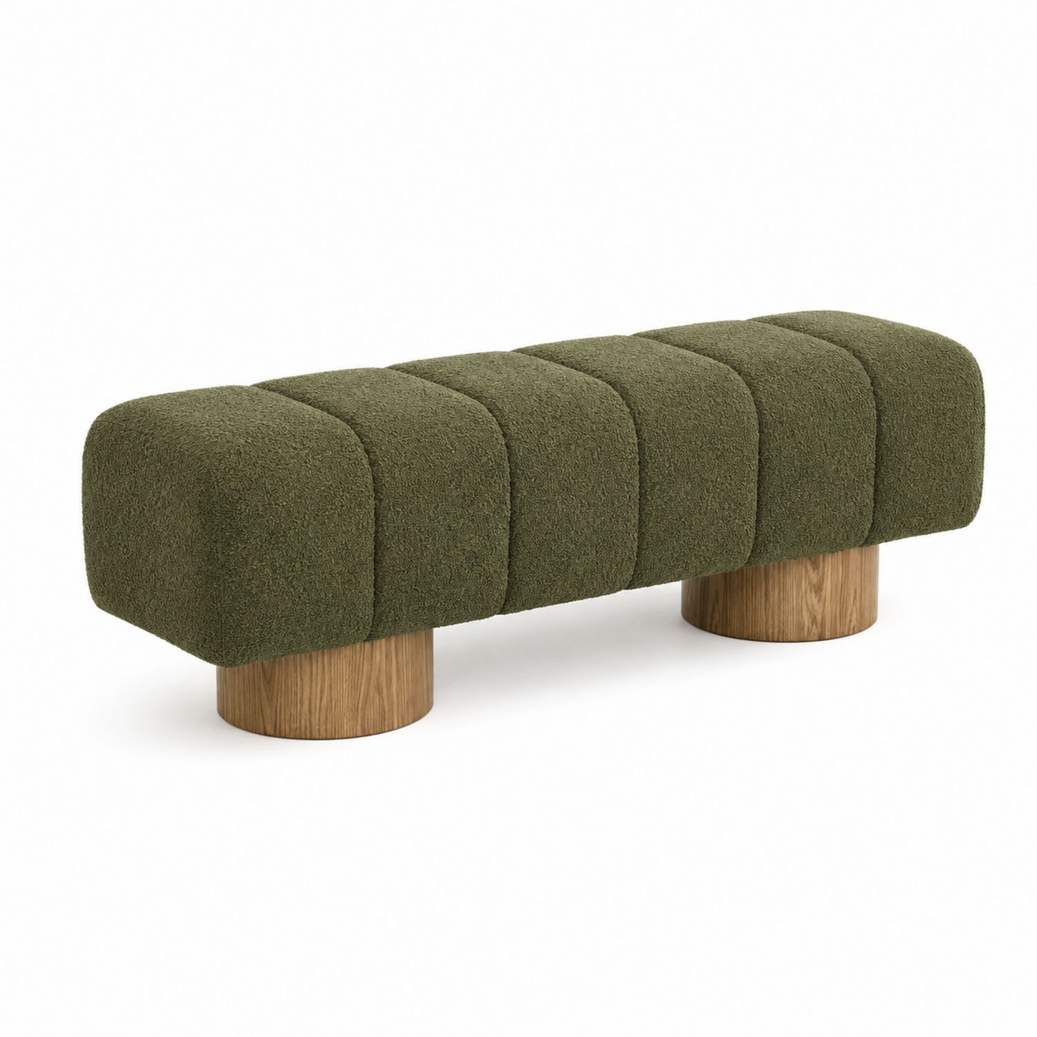Panca in tessuto verde oliva con gambe in legno