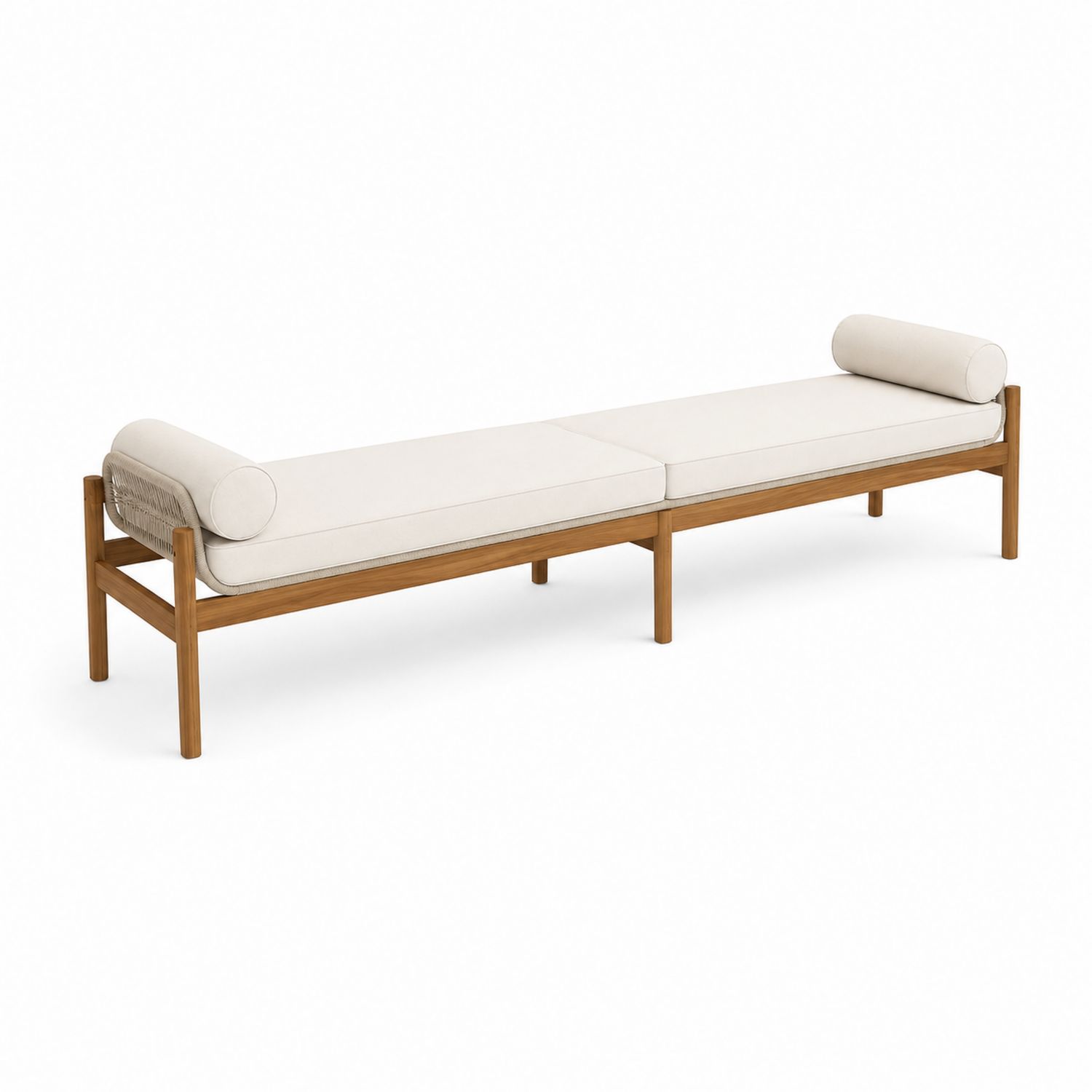 Panca da Esterno in Teak con Rivestimento in Poliestere Beige