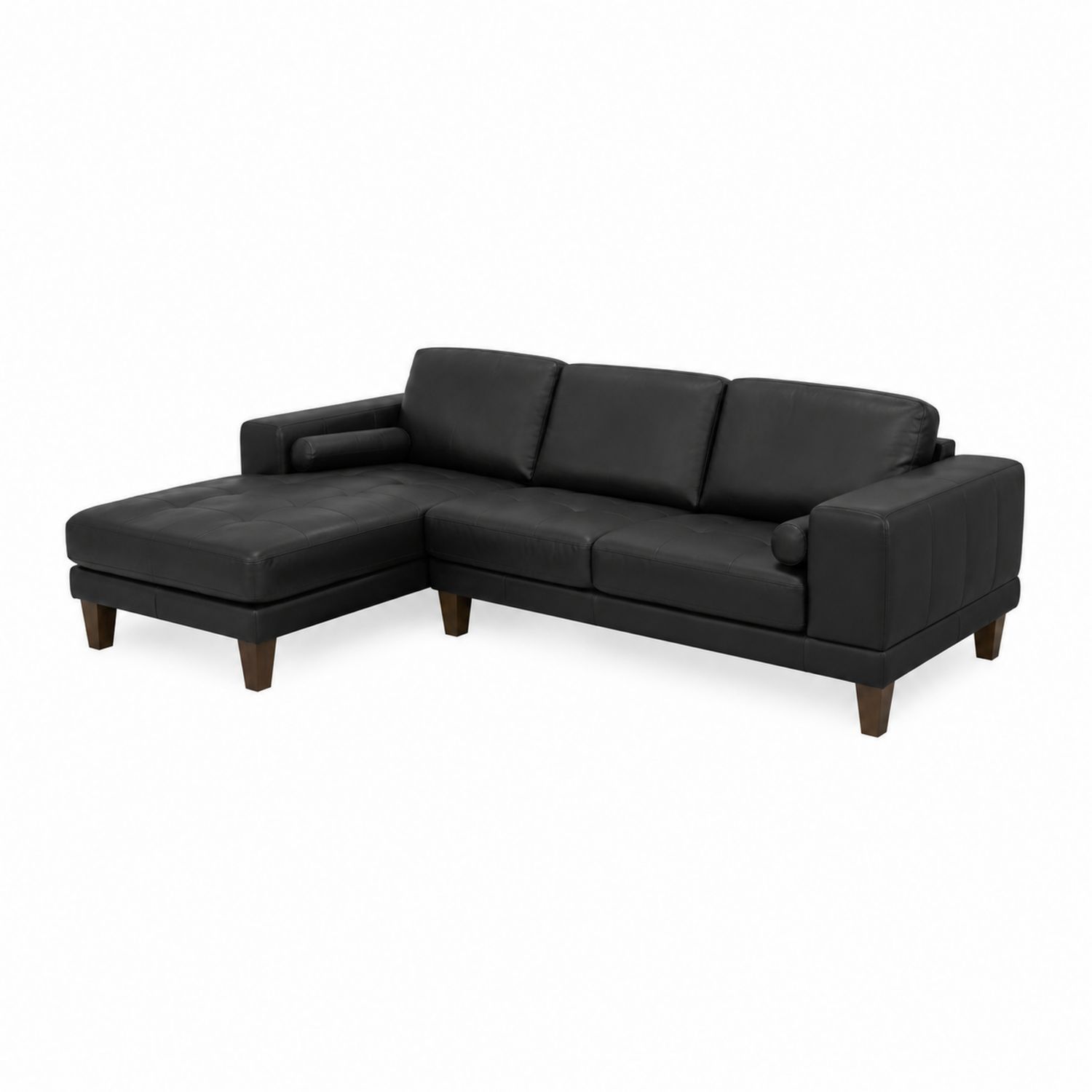 Divano angolare in pelle sintetica nera con chaise longue