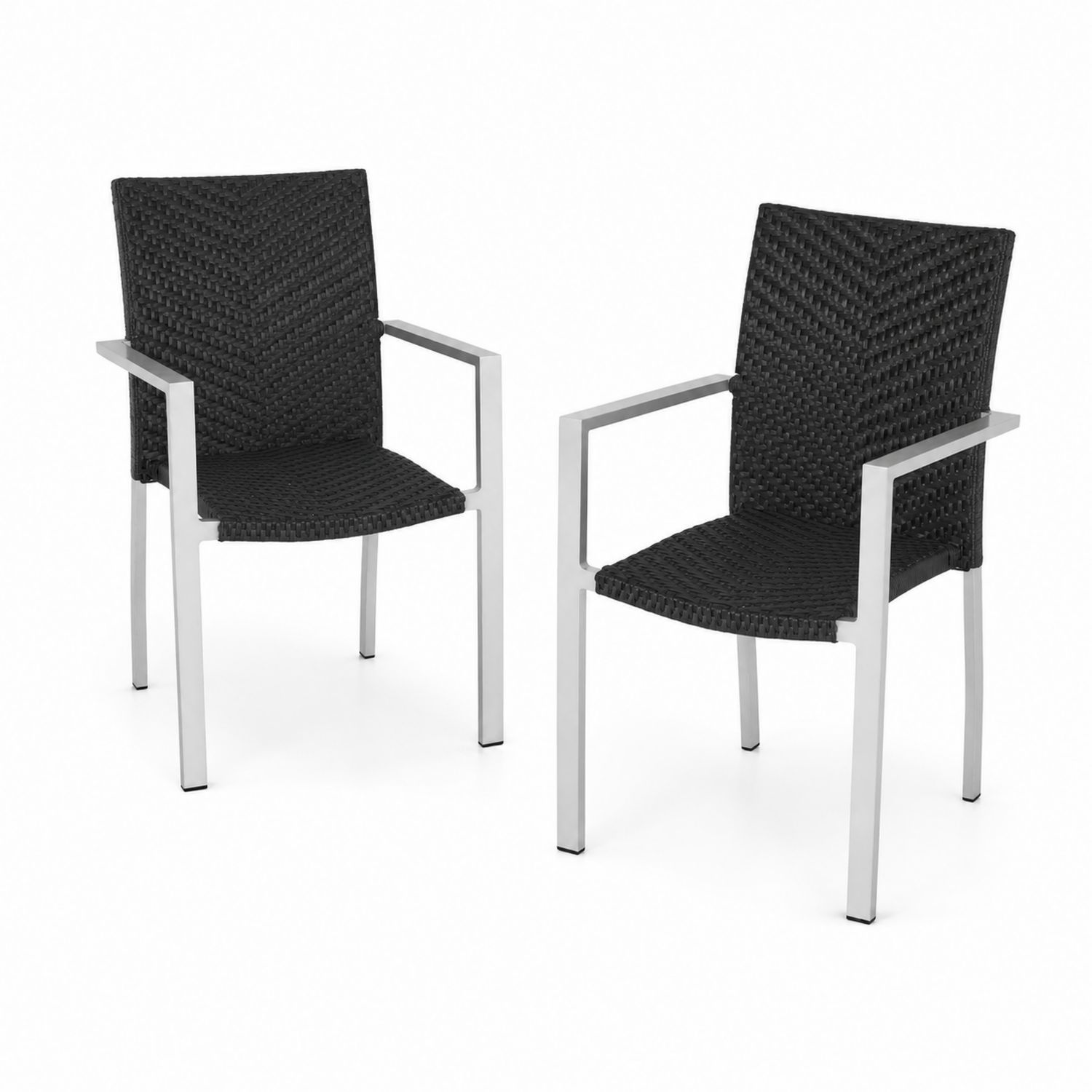 Set di 2 sedie da esterno in acciaio inossidabile e polyrattan nero