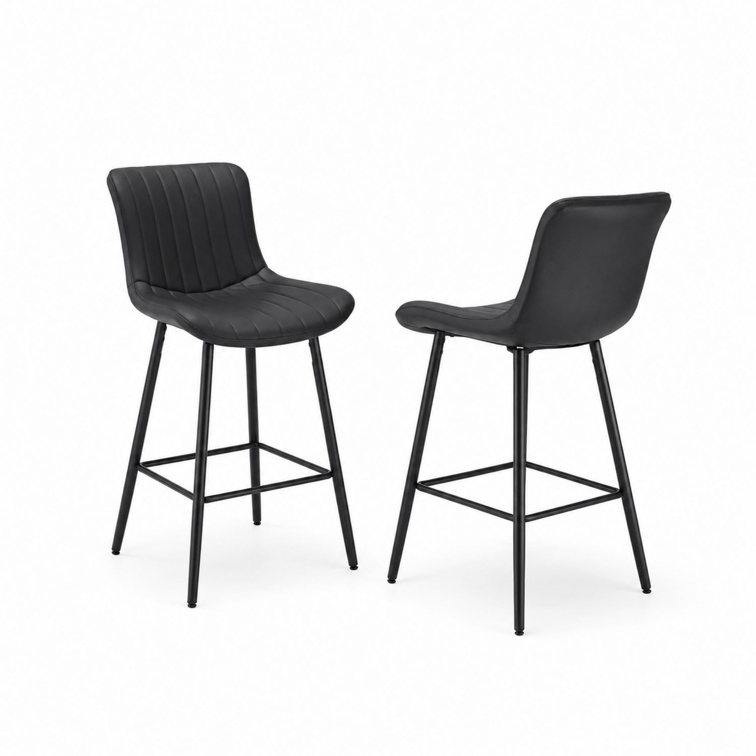 Set di 2 Sgabelli da Bar in Pelle Sintetica Nera con Struttura in Metallo