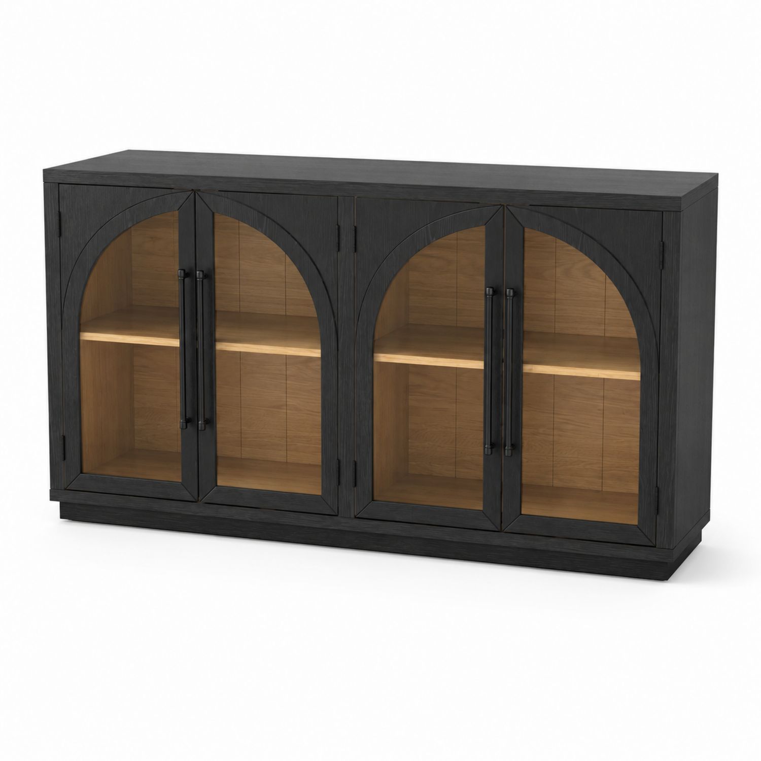 Credenza in Legno con Ante in Vetro Temperato, 3 Porte, Nero, 120x40x80 cm