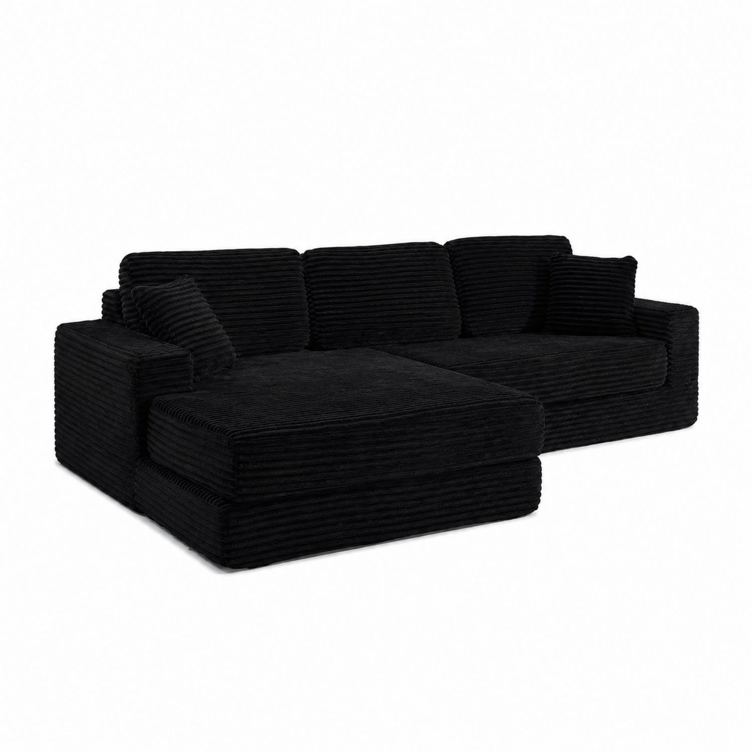 Divano angolare in velluto a coste nero 250x150x90 cm