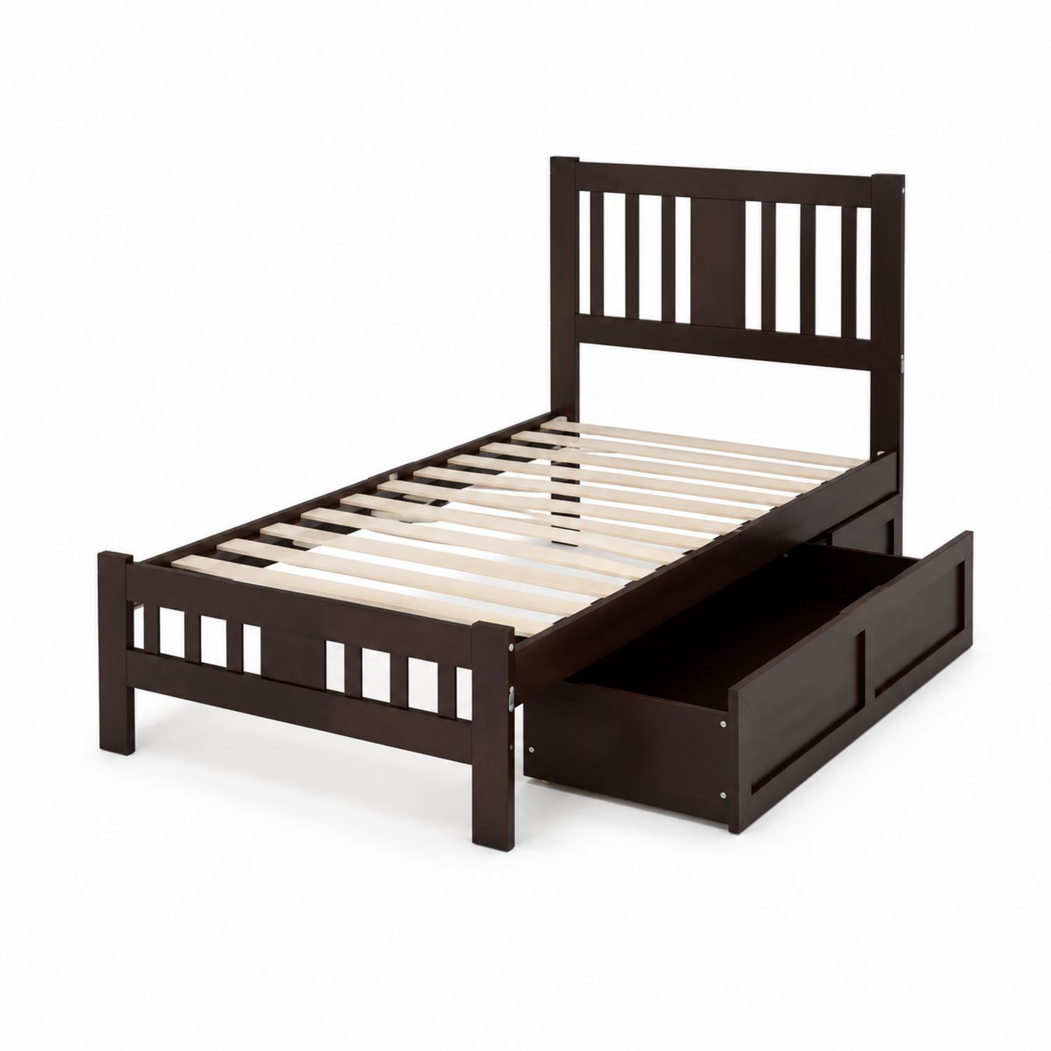 Letto singolo in legno con cassetto marrone