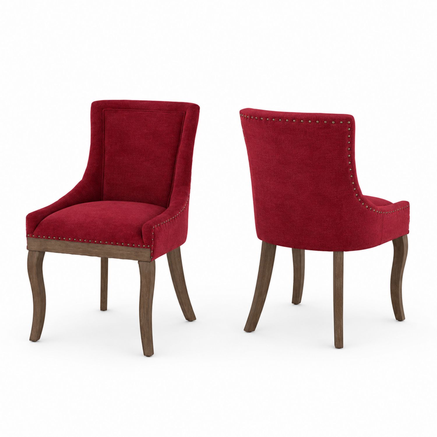 Set di 2 Sedie in Tessuto Rosso con Gambe in Legno