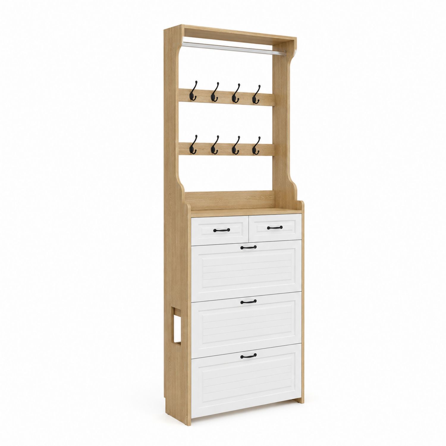 Scarpiera con Appendiabiti in Legno MDF, Naturale e Bianco