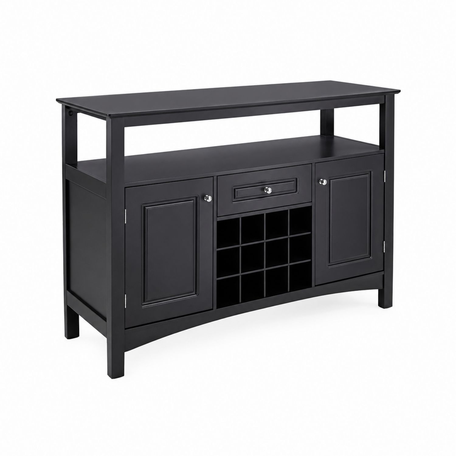 Credenza buffet in legno con portabottiglie e cassetto Nero