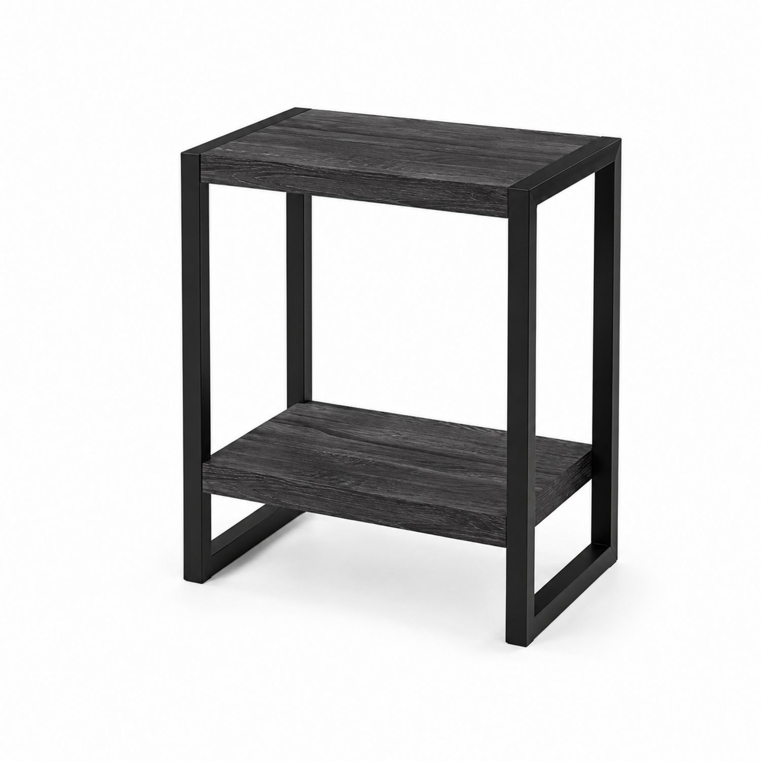 Comodino Metallo e Legno Nero con 2 Ripiani