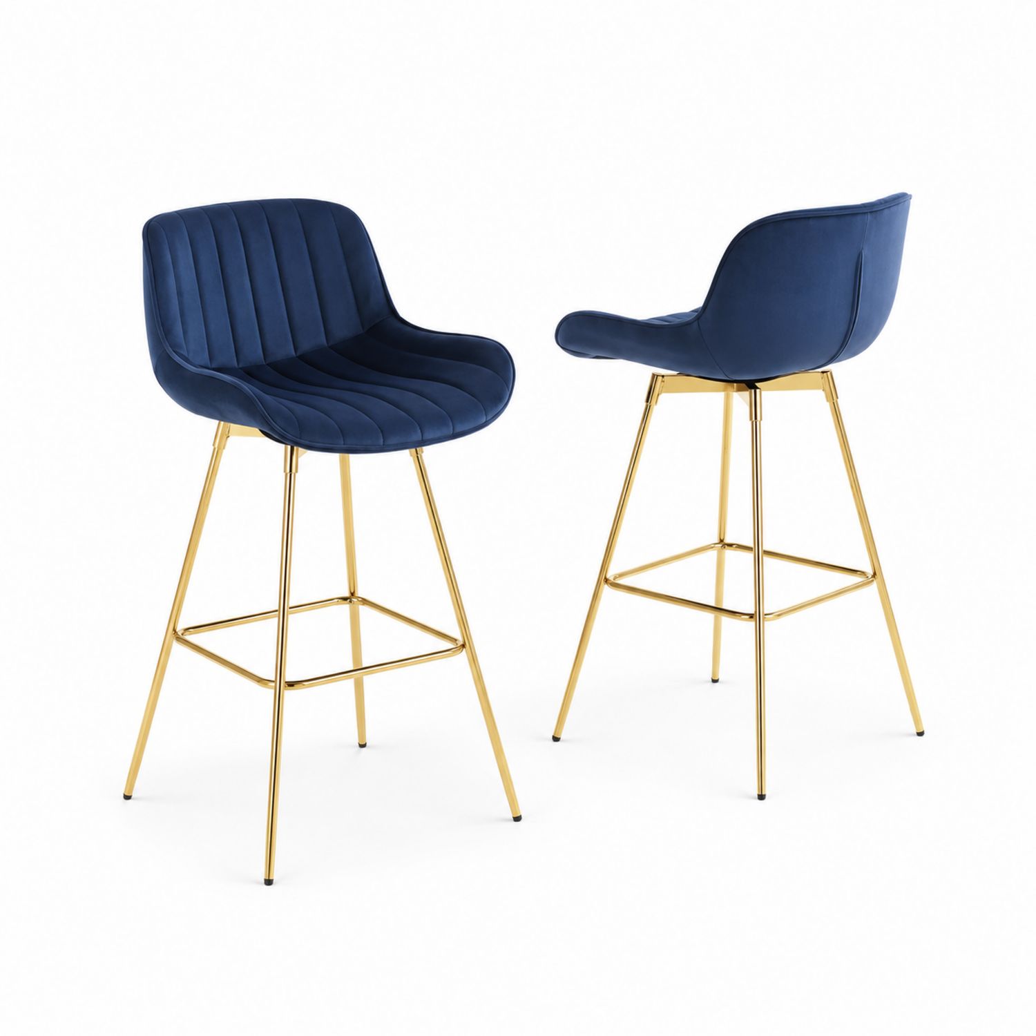 Set di 2 sgabelli da bar in velluto blu con gambe in metallo dorato