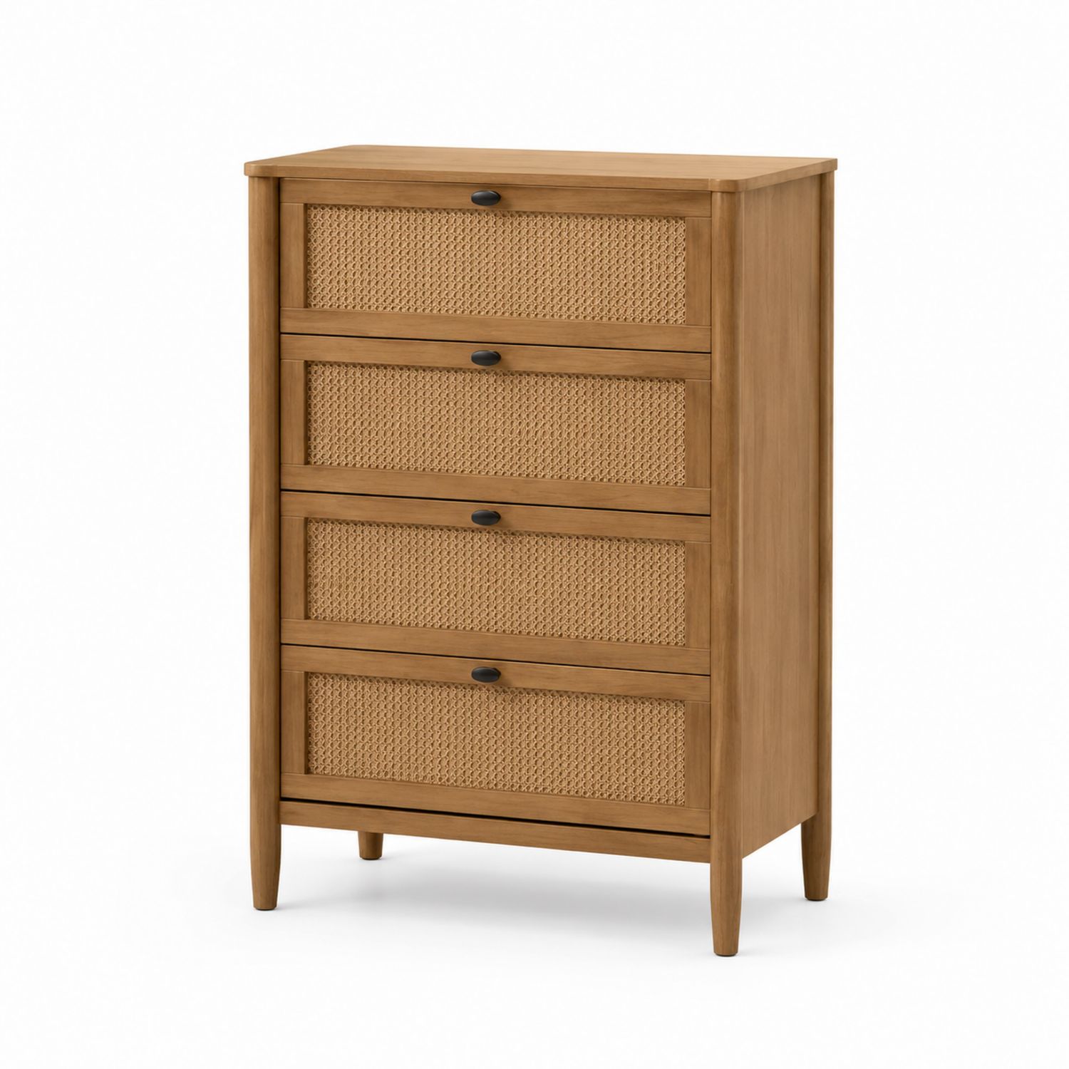 Cassettiera in legno con frontali cassetti in rattan