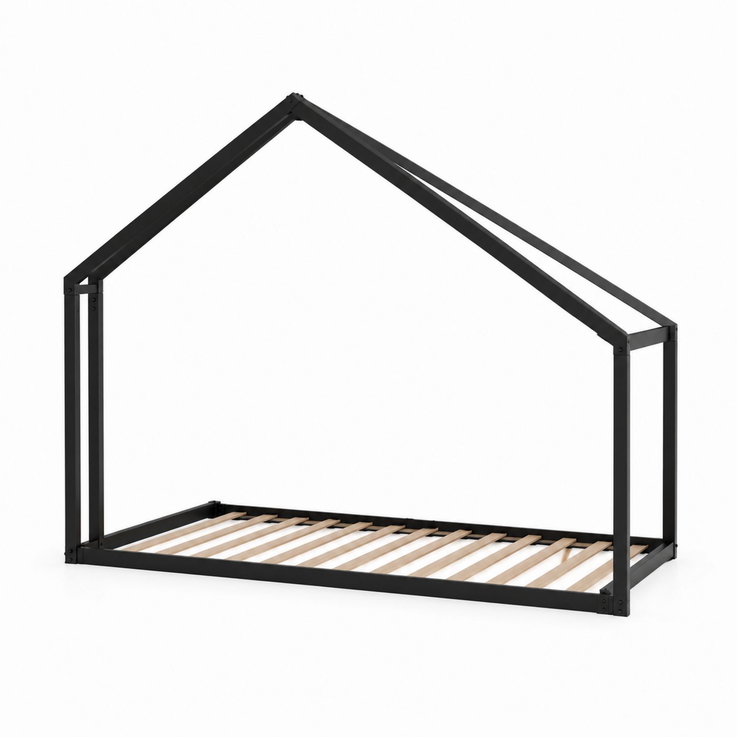 Letto a forma di casa in metallo nero 200x90 cm
