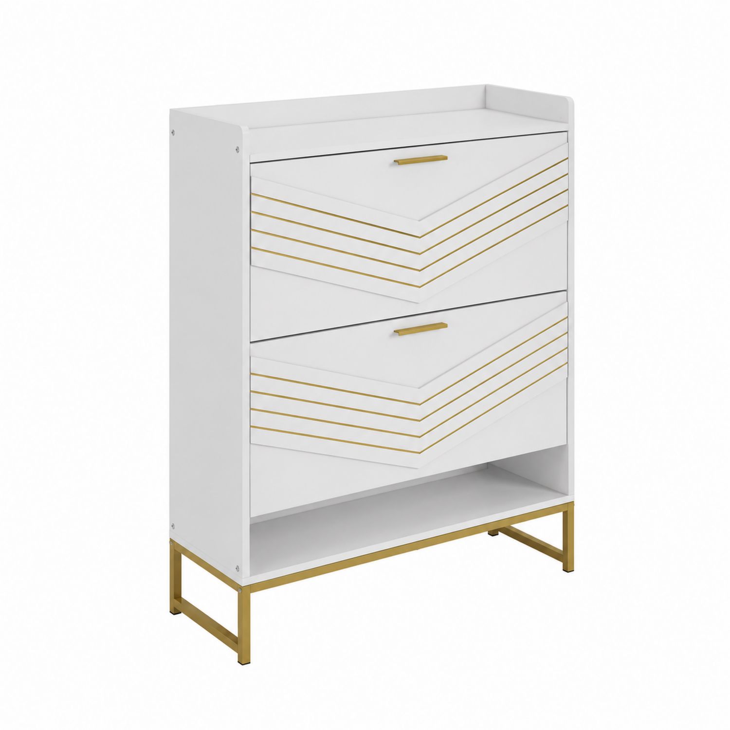 Scarpiera in Legno e Metallo Bianco e Oro