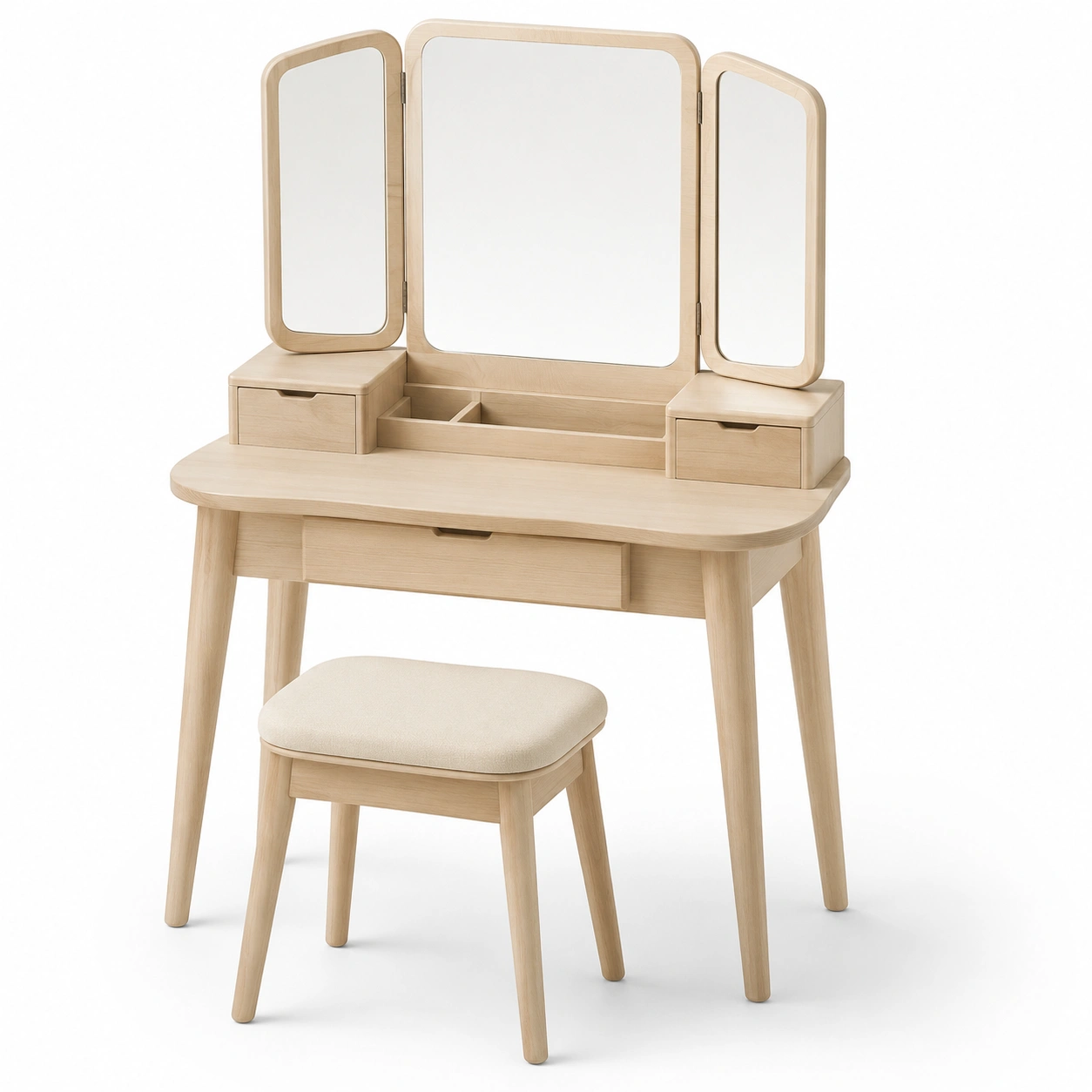 Tocador infantil con espejo triptico color madera natural-woodlyo