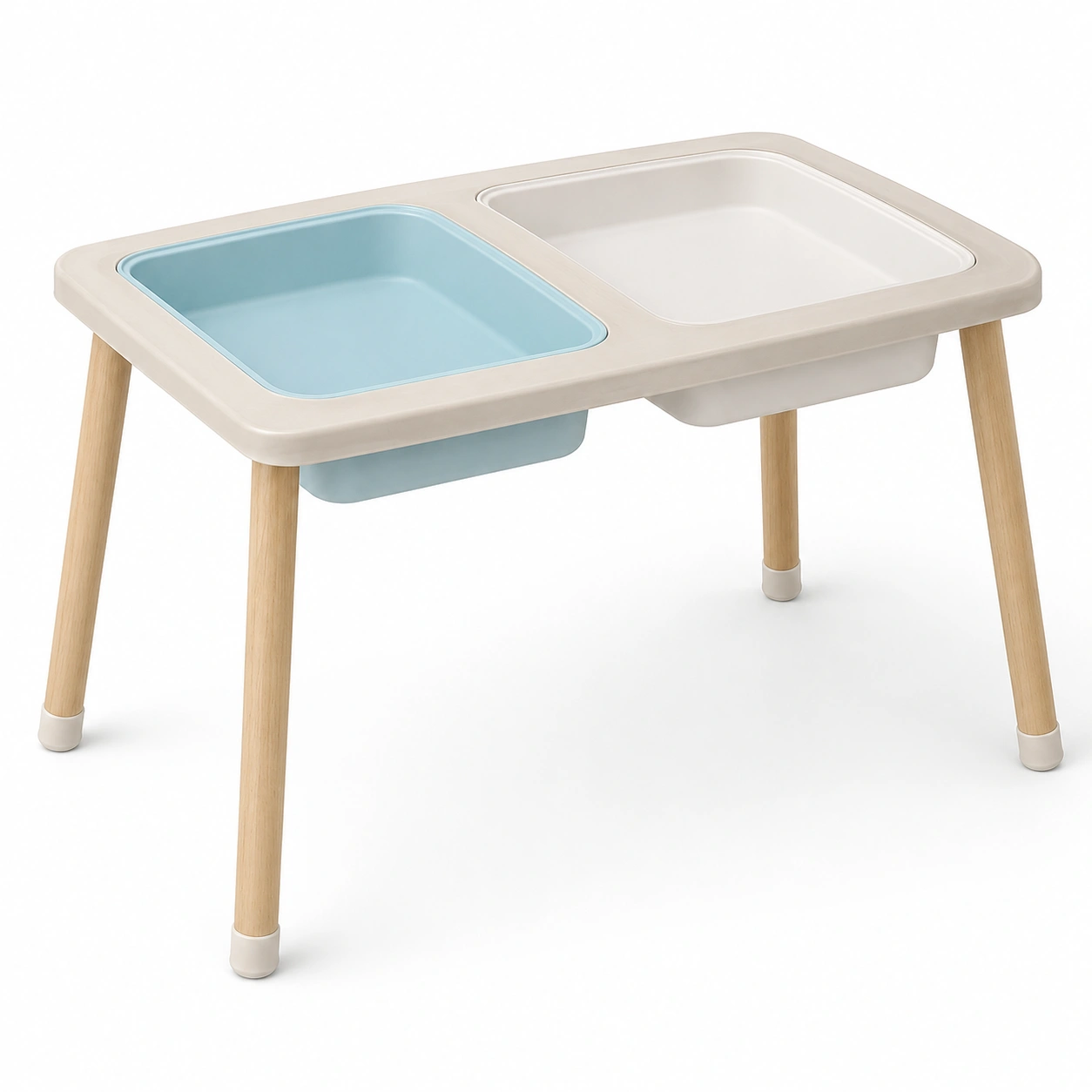 Mesa infantil de actividades con doble compartimento azul y beige-woodlyo