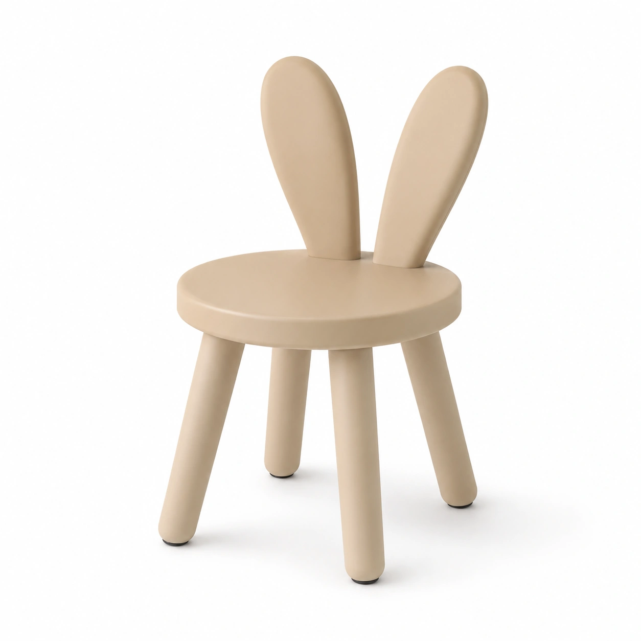 Taburete infantil redondo con orejas de conejo color beige-woodlyo