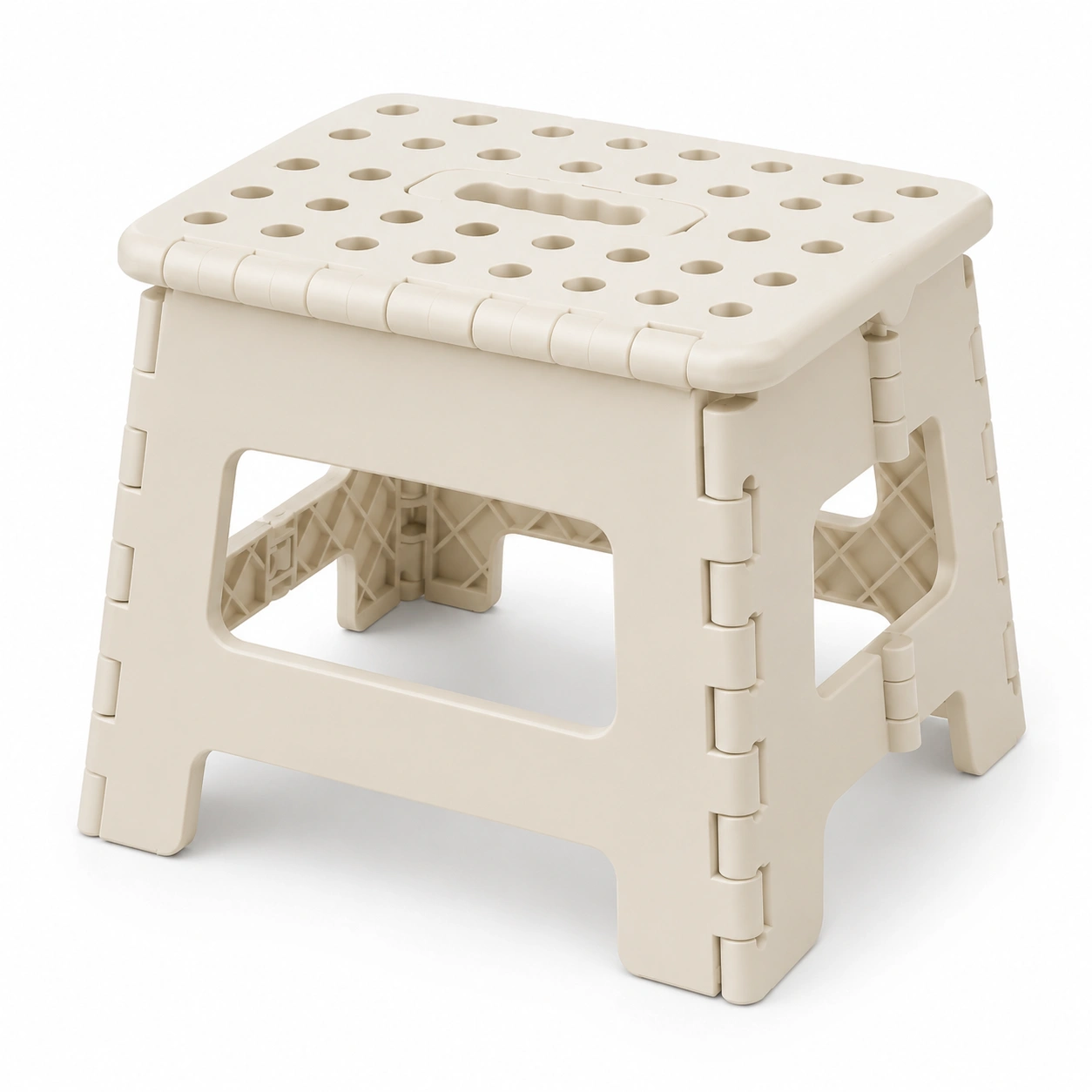 Taburete plegable de plastico color marfil-woodlyo