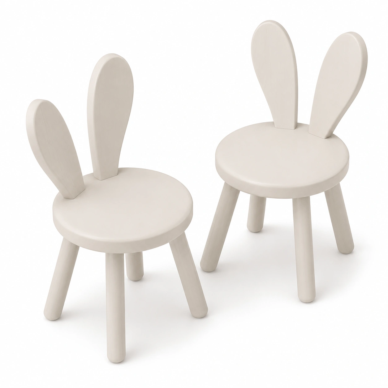 Juego de 2 sillas infantiles de madera con orejas de conejo color marfil-woodlyo